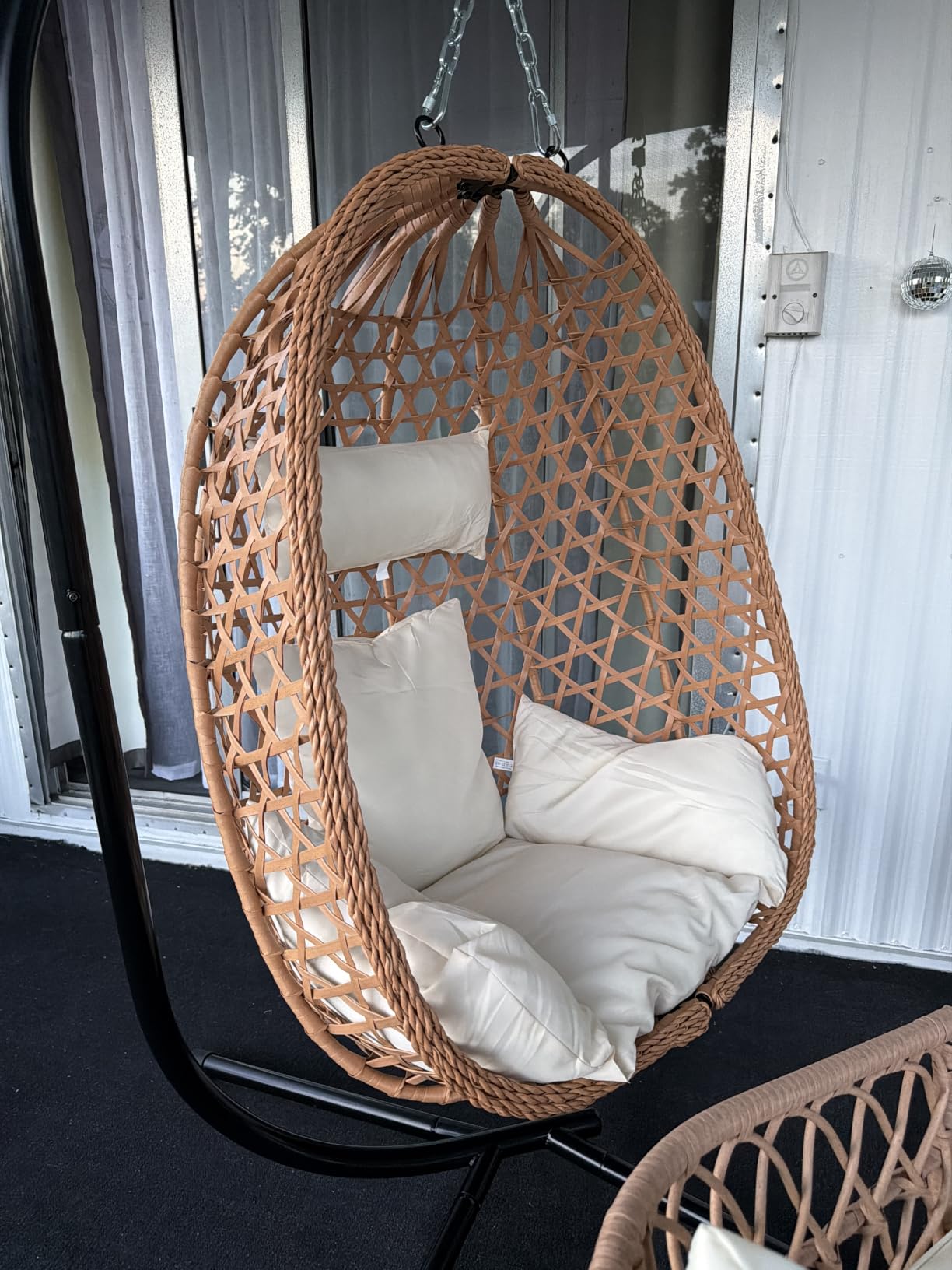 EortheX Hanging Swing Egg Chair with Stand, 350LBS Capacity, Grey | HDPE rattan, Sturdy steel stand, Plush cushion, Easy assembly, Indoor/outdoor use for patio/garden/balcony customer photo 1