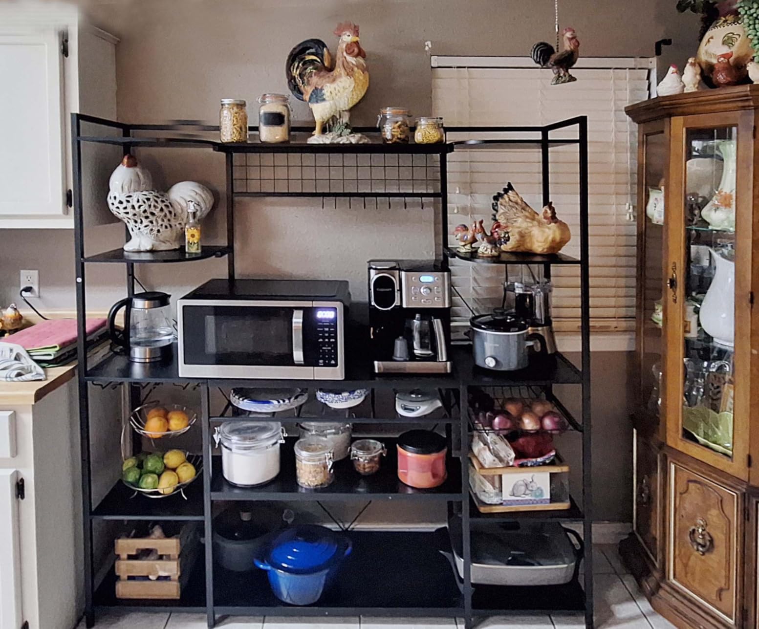IRONCK 62.4-Inch Bakers Rack with Power Outlets and Wine Storage | 62.4-inch wide bakers rack combines 5 shelves, 3 AC outlets, a wine rack, basket, and S-hooks. customer photo 2
