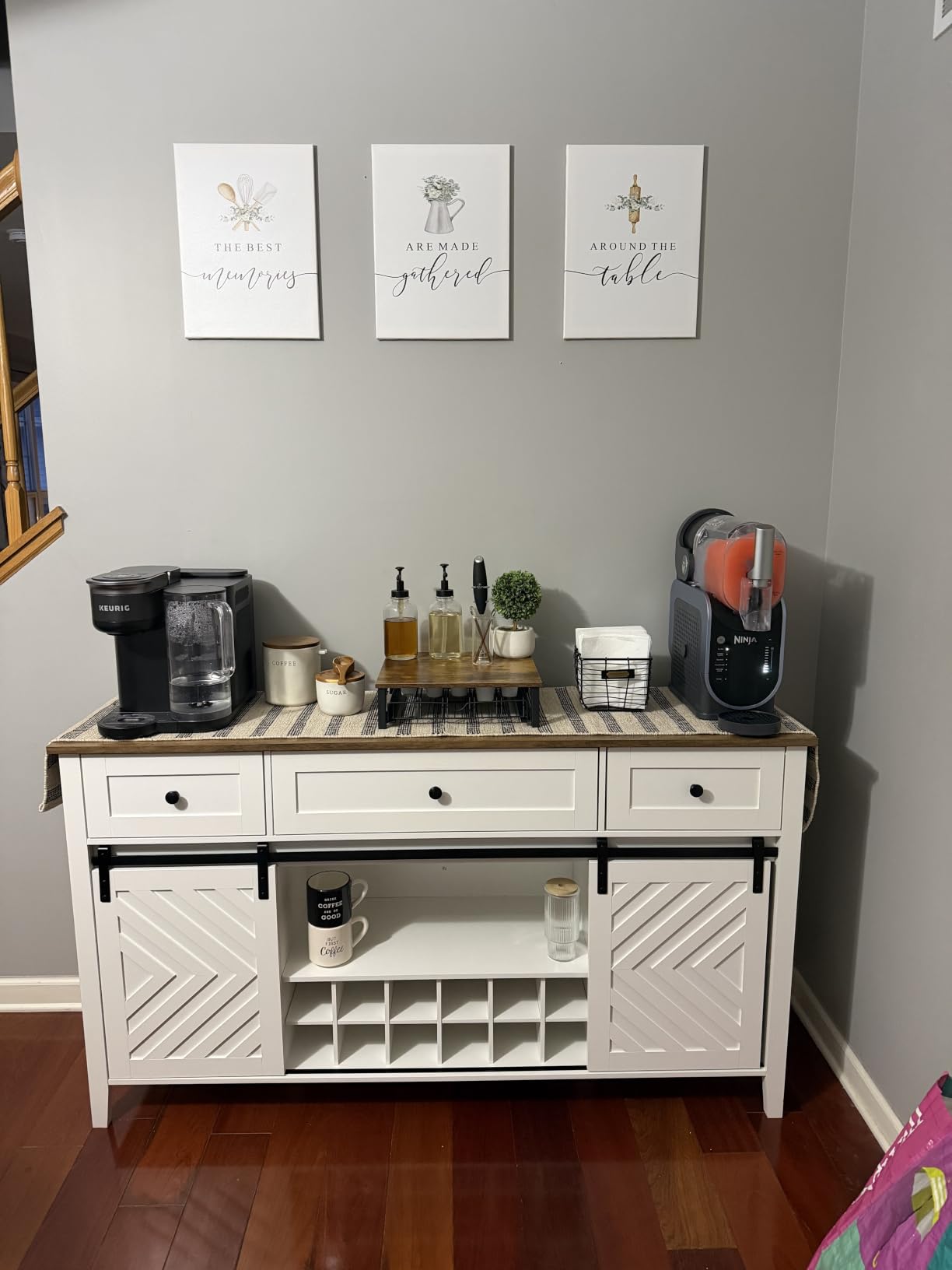 CABIHOME Farmhouse 47.2'' Buffet Cabinet with Sliding Barn Door, 33.4'' Tall Wood Rustic Sideboard with 3 Drawer, Adjustable Shelf and Removable Wine Rack (White, 59'') customer photo 2