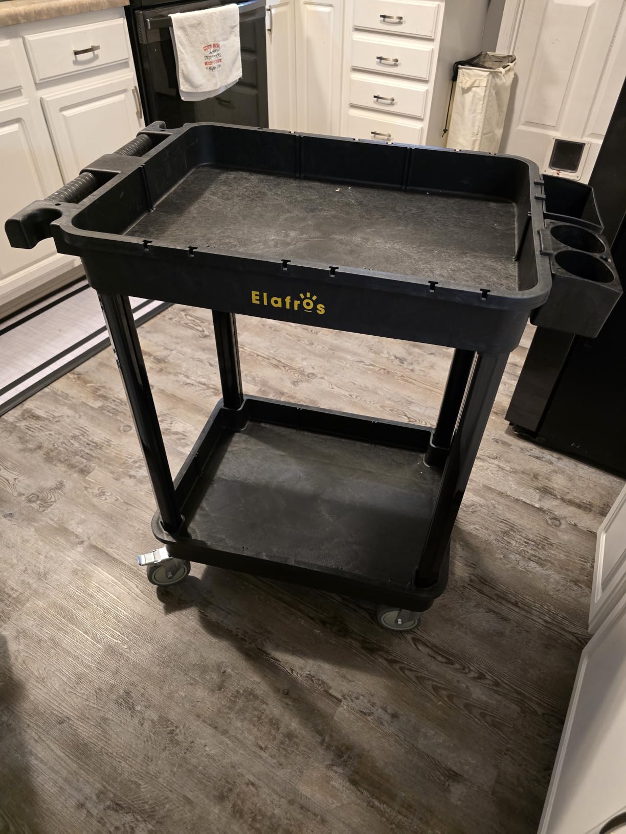 2-Shelf Heavy Duty Plastic Rolling Utility Cart, 28x19 in, 330 lbs | Locking Swivel Wheels, Multipurpose Service Cart, Work Cart, Tool Storage Organizer, Home Office Garage Workshop Industrial customer photo 1