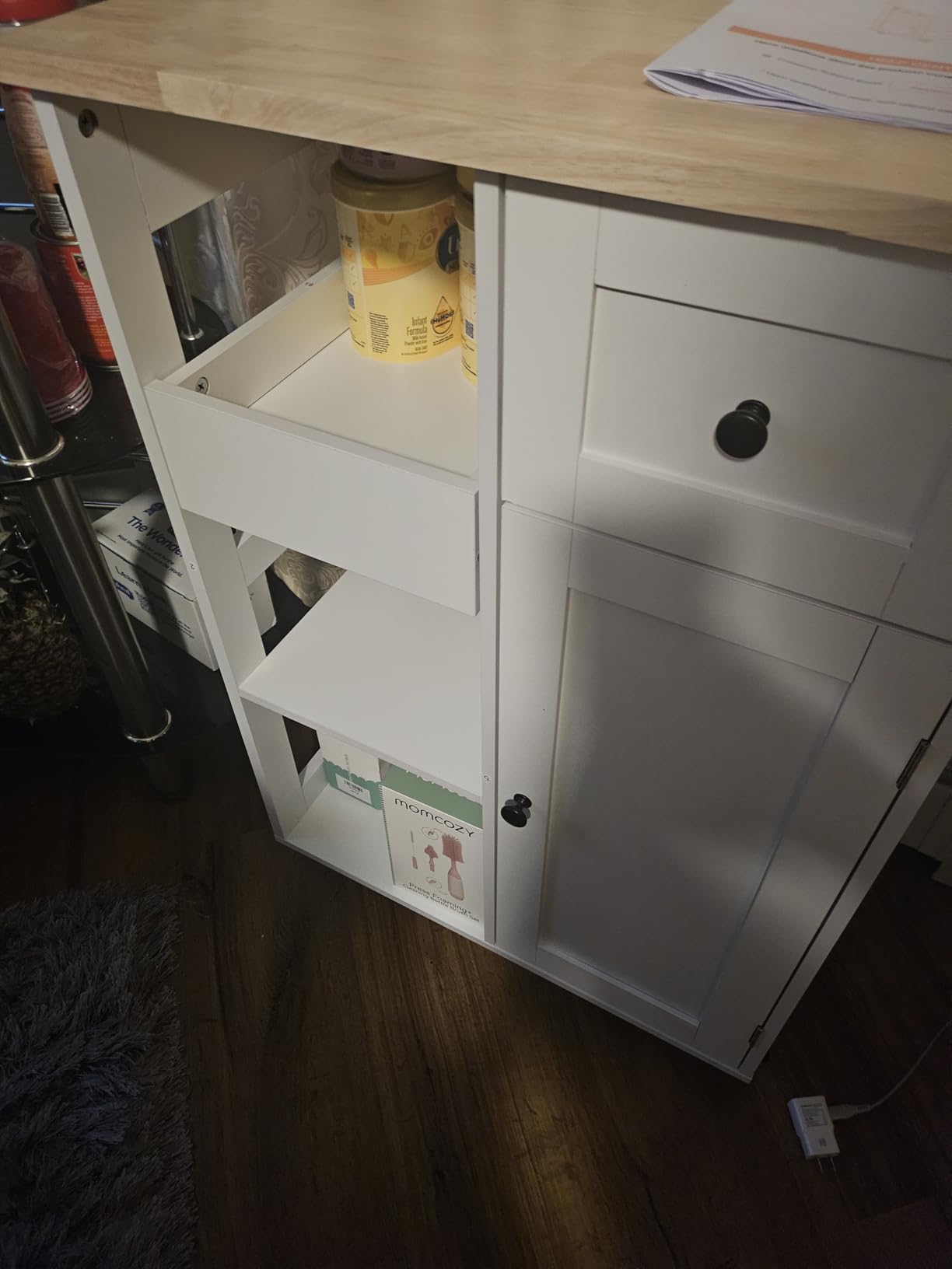 Gizoon Kitchen Island Cart with Drawers and Doors | Rolling Serving Utility Cart, Bar Cart with Adjustable Shelf and Removable Tray for Dining Room, White, Tabletop-Oak Color customer photo 1