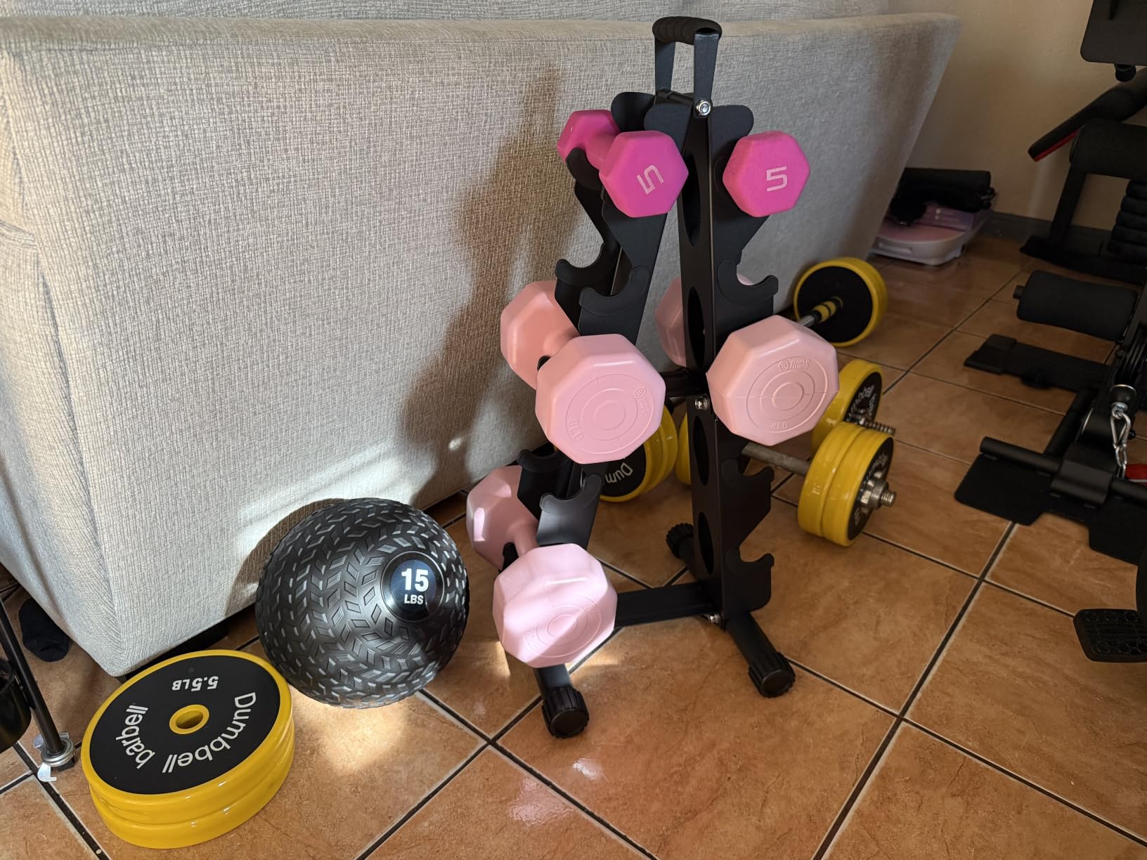AmazeFan 5 Tier | 3-Tier Dumbbell Rack Stand Only, A-Frame Design Weight Rack with Handle, Weights Metal Strength Training Dumbbells Storage Rack for Home Gym Space Saver (Dumbells not Included) customer photo 2