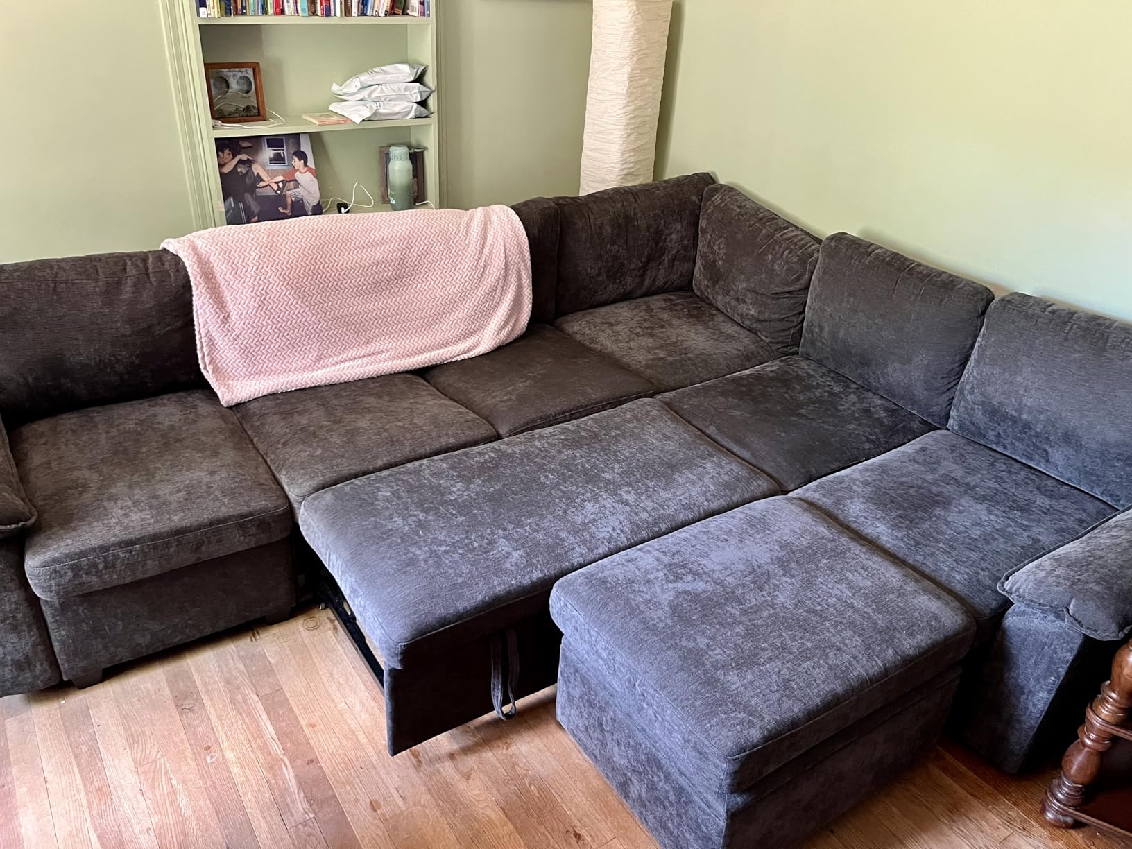 108 Inch Sectional Sleeper Sofa with Pull Out Bed, U Shaped 7 Seat Modular Sectional Sofa with Storage customer photo 1