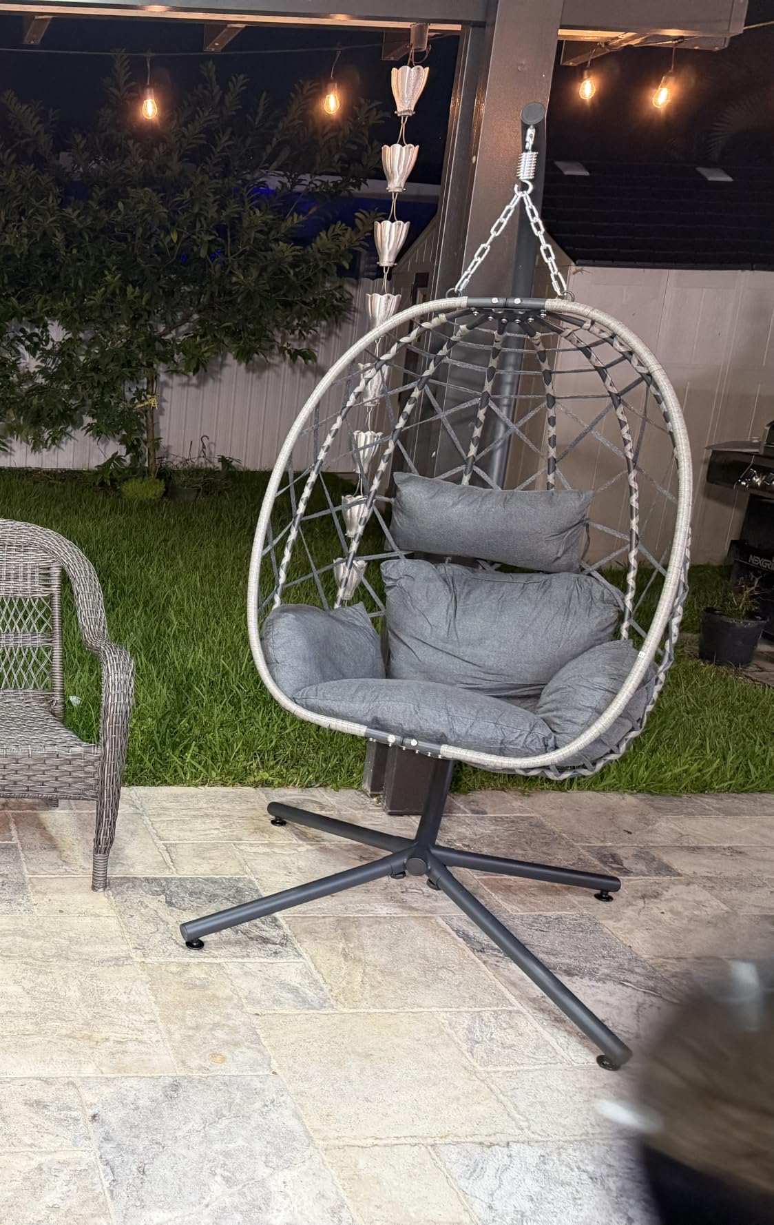 SWITTE Hanging Egg Chair with Stand, Outdoor Indoor Rattan Wicker Egg Swing Chair with Cushion, Heavy Duty Patio Hammock Chairs for Garden Backyard Balcony Bedroom, 400LBS Capacity, Dark Grey customer photo 1