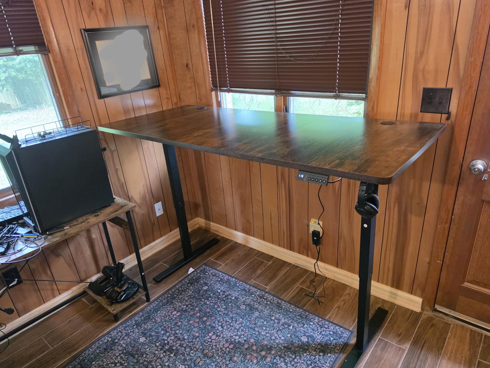 Black 60x28 in Electric Standing Desk, 1 Inch Thick Tabletop - Double Beam Frame, Holds 220lbs, Sit Stand, 3 Memory Height Adjustment, Extra Deep Table Top, Black Frame customer photo 1