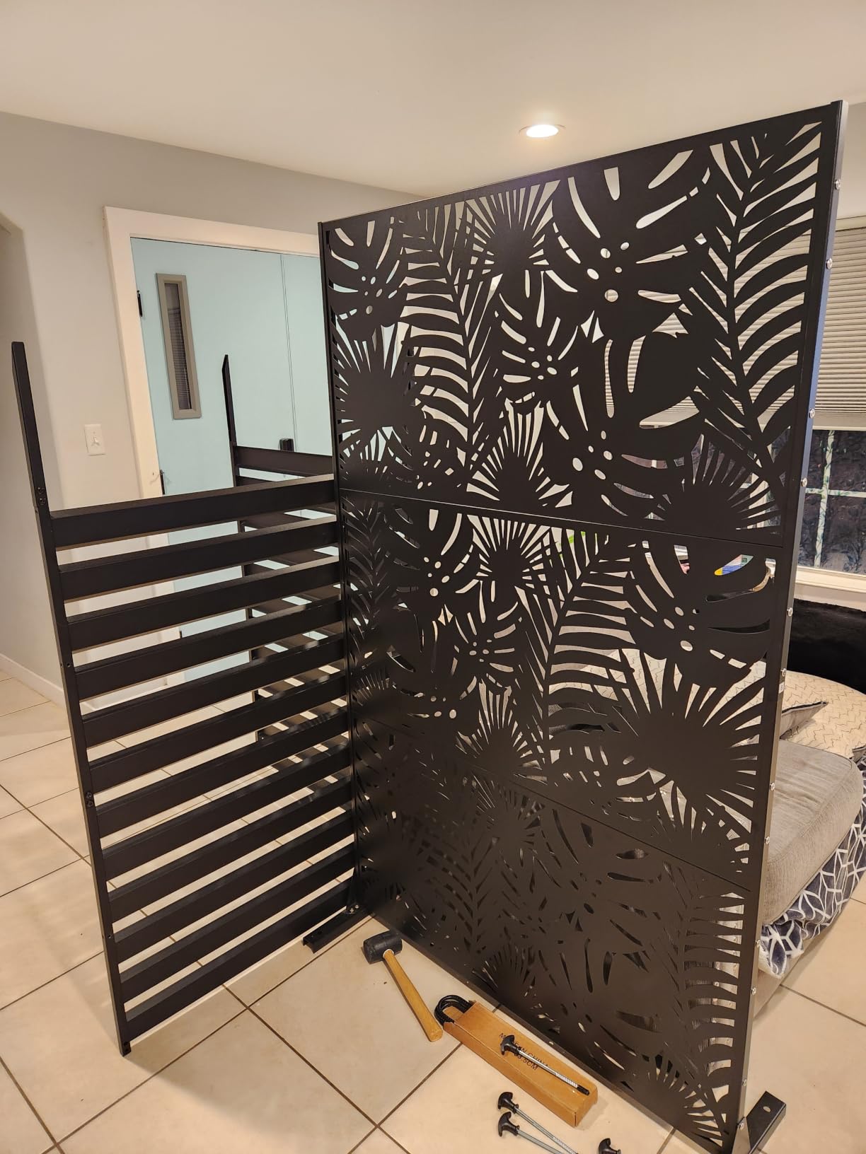 Metal Privacy Screen Outdoor - 72in Decorative Laser Cut Steel Garden Divider Panel with Tropical Leaf Design, Weatherproof Freestanding Modern Privacy Fence for Patio, Deck, Backyard & Balcony customer photo 1