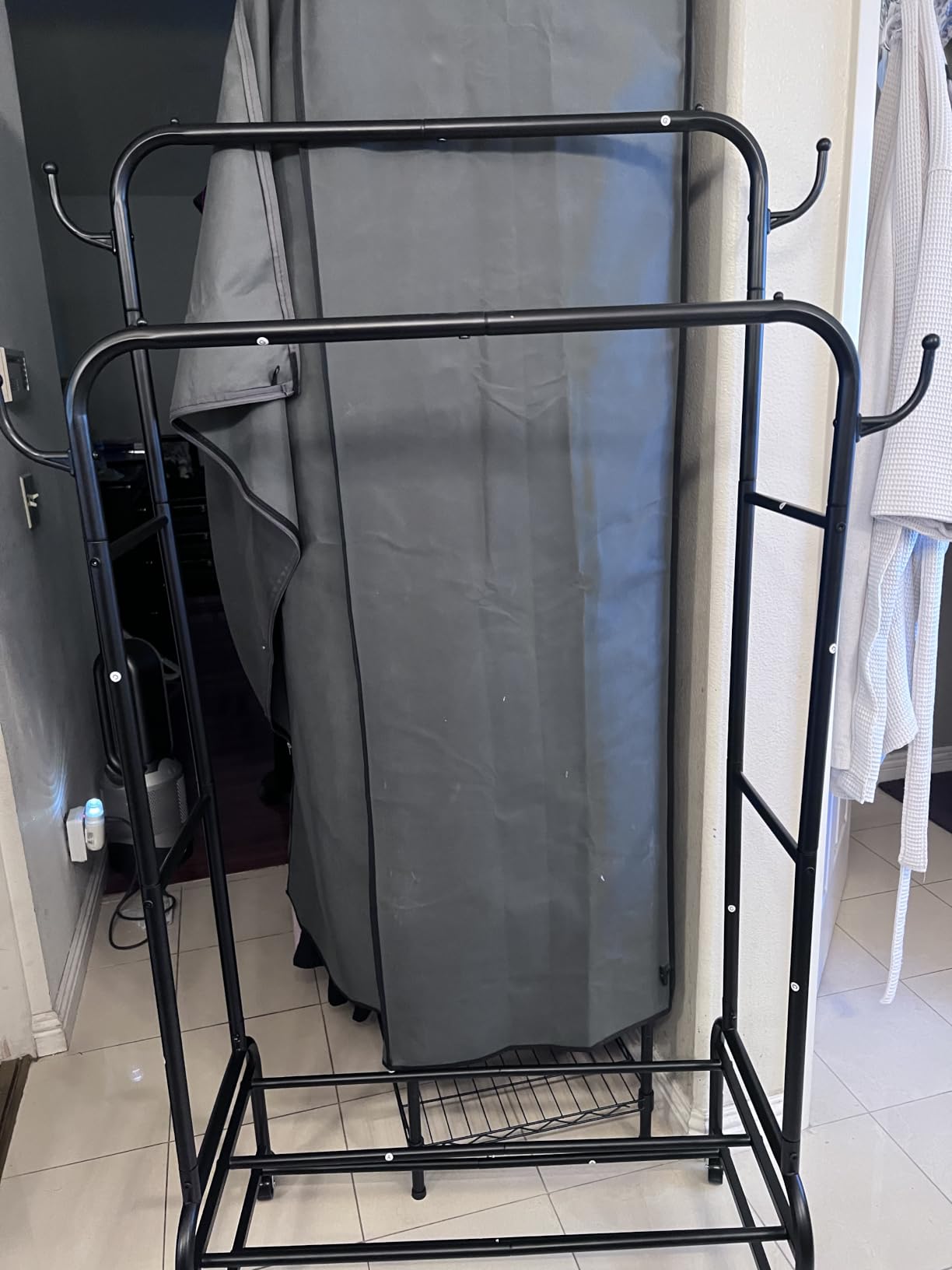 Homde Sturdy Garment Rack for Bedroom: 265 lbs Heavy Duty Clothes Organizer | 2 Hanging Rods Hold Coat to T-Shirt - Easy Roll & Park on Wheels - Metal Frame Stays Solid & Stable at Full Load customer photo 2