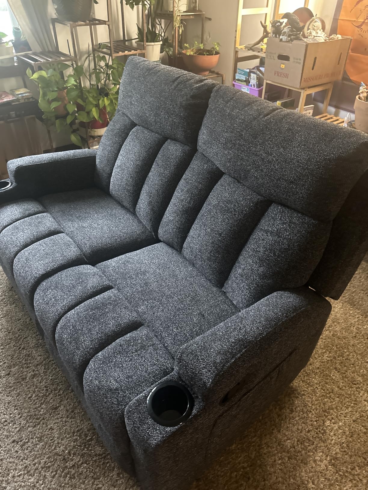 CANMOV Manual Recliner Sofa Set, Fabric Home Theater Seating with Side Pockets and Cup Holders, 2 Seat Reclining Couch for Living Room, Office, Dark Grey customer photo 1