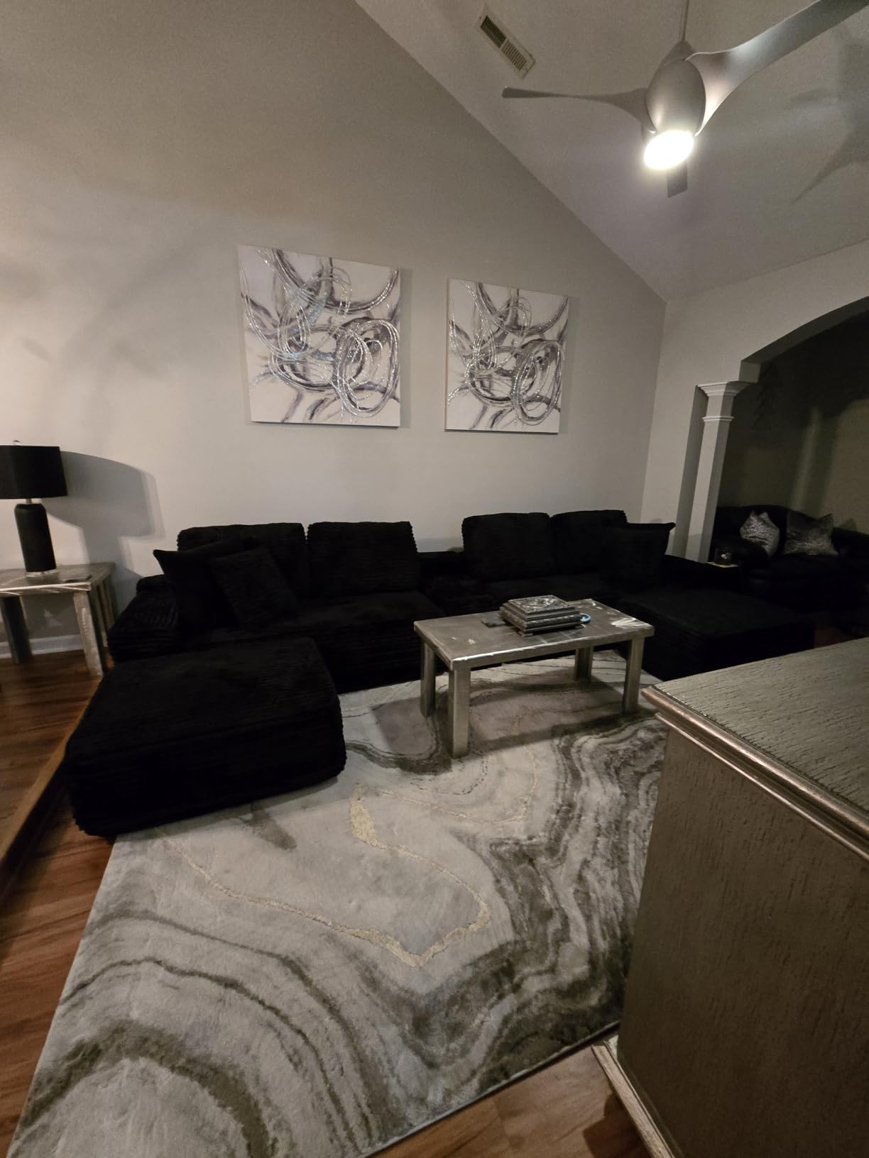ivoros 150 Inch Modular Sectional Sofa Couch, Oversized Modern Cloud Couch for Living Room, U Shape Couches with 2 Ottomans, USB Ports and Cup Holders, Grey Corduroy Boneless Sofas customer photo 2