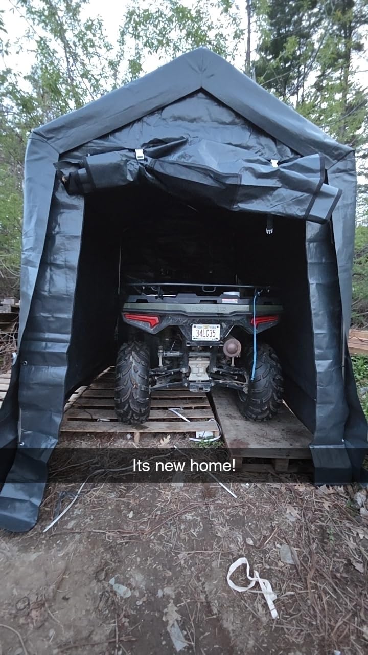 GarveeLife Portable Outdoor Storage Shed with Roll-Up Zipper Door & Vent, 240G Heavy-Duty Shelter Waterproof PE Tarp, UV-Resistant Carport for Motorcycle, Firewood, Tools (Gray, 6'x8') customer photo 2