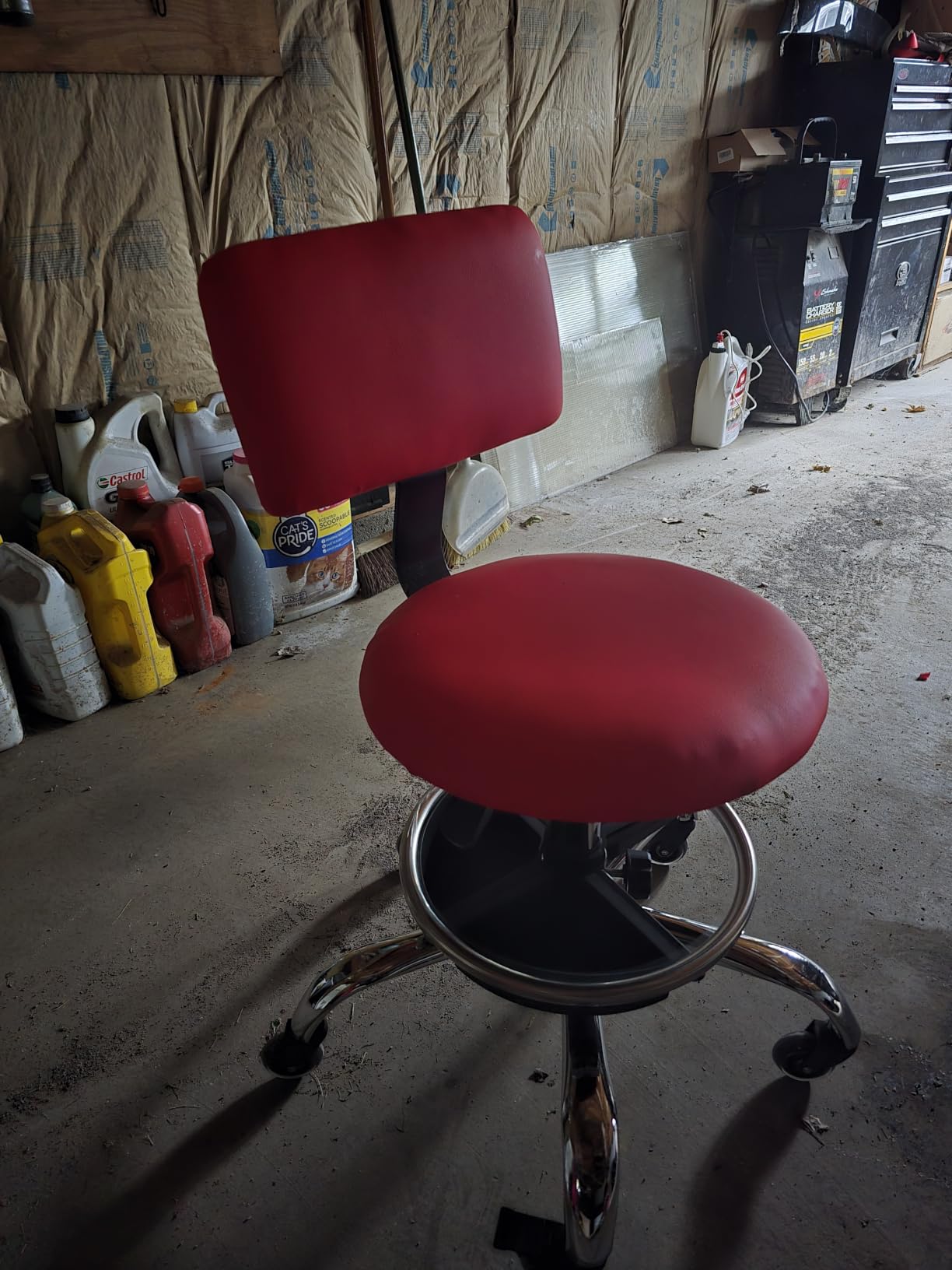 Garage Stool with Backrest, Mechanics Rolling Chair Adjustable Footrest, Workshop Chair with Storage Tray, Rolling Shop Stool Height Adjustable, Swivel Task Chair for Salon Tattoo (Black) customer photo 2