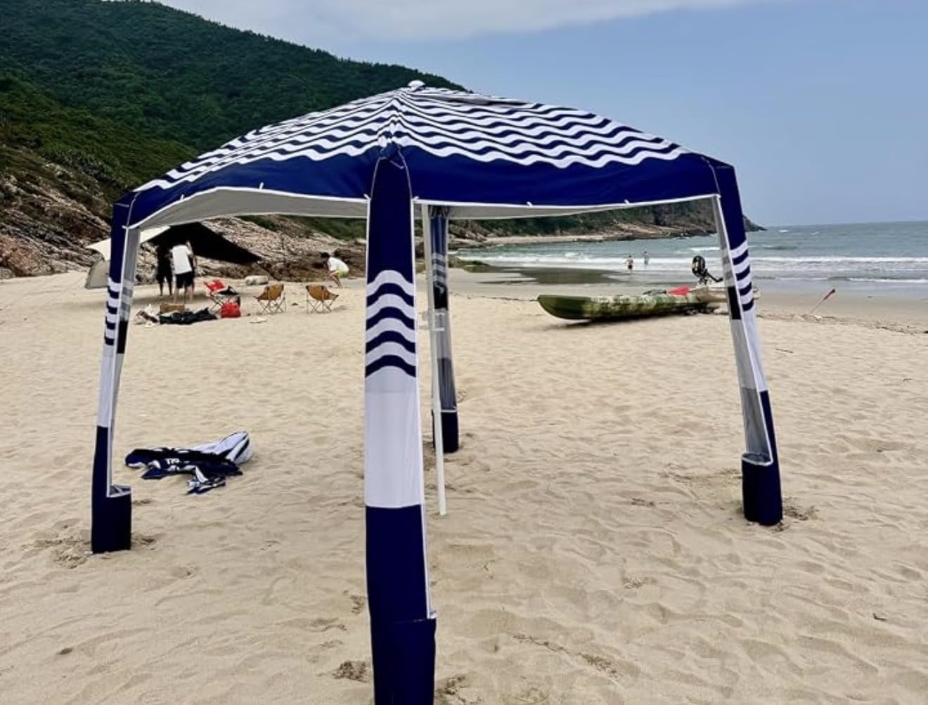 Beach Cabana, 8'X 8' Beach Canopy Tent Sun Shade, Beach Tent | Sun Shelter UPF 50+ Protection Silver-Coated with Sandbags & Side Wall for Family, Portable Beach Shade, Easy Setup, Navy customer photo 1