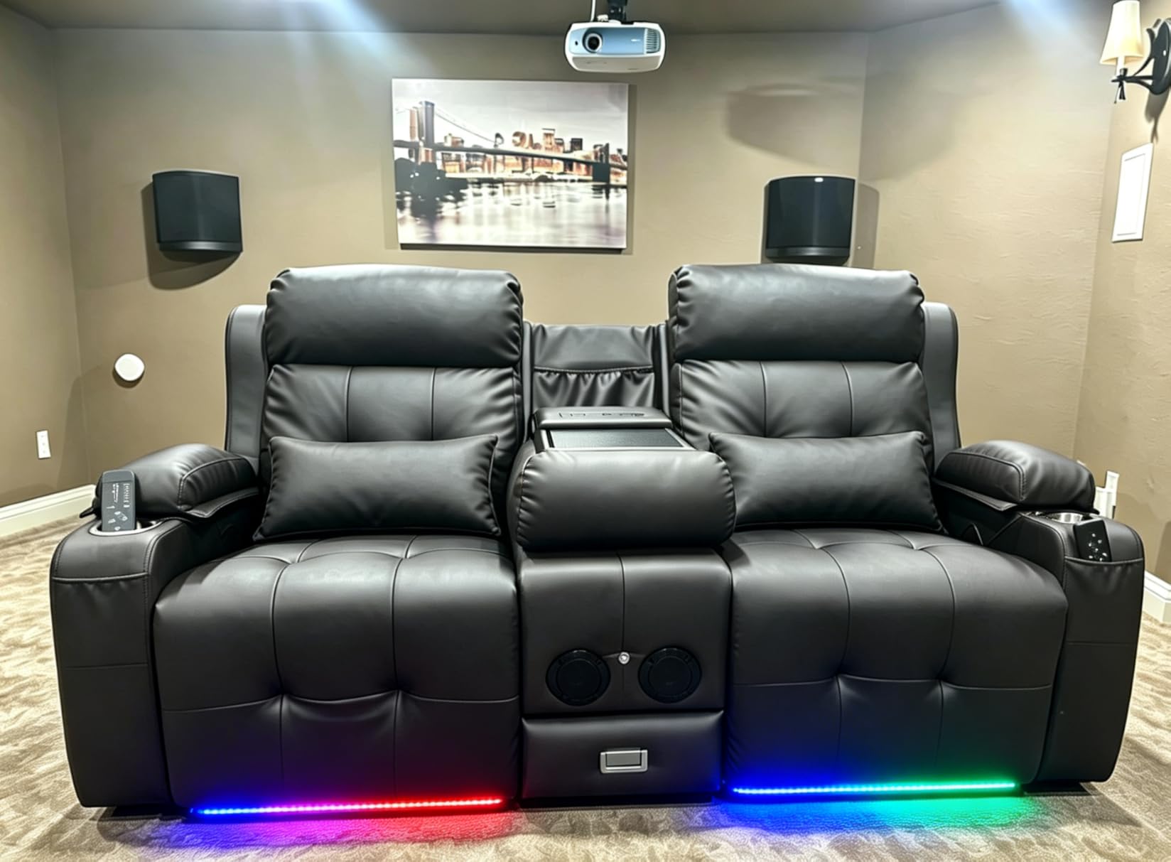 Tiooii Home Theater Seating, Power Loveseat Recliner Sofa with Massage & Heat, Wall Hugger Reclining Loveseat with USB, RV Couch with LED Lights, Flip Backrest, Cup Holders for Movie Theater & Gaming Room customer photo 1
