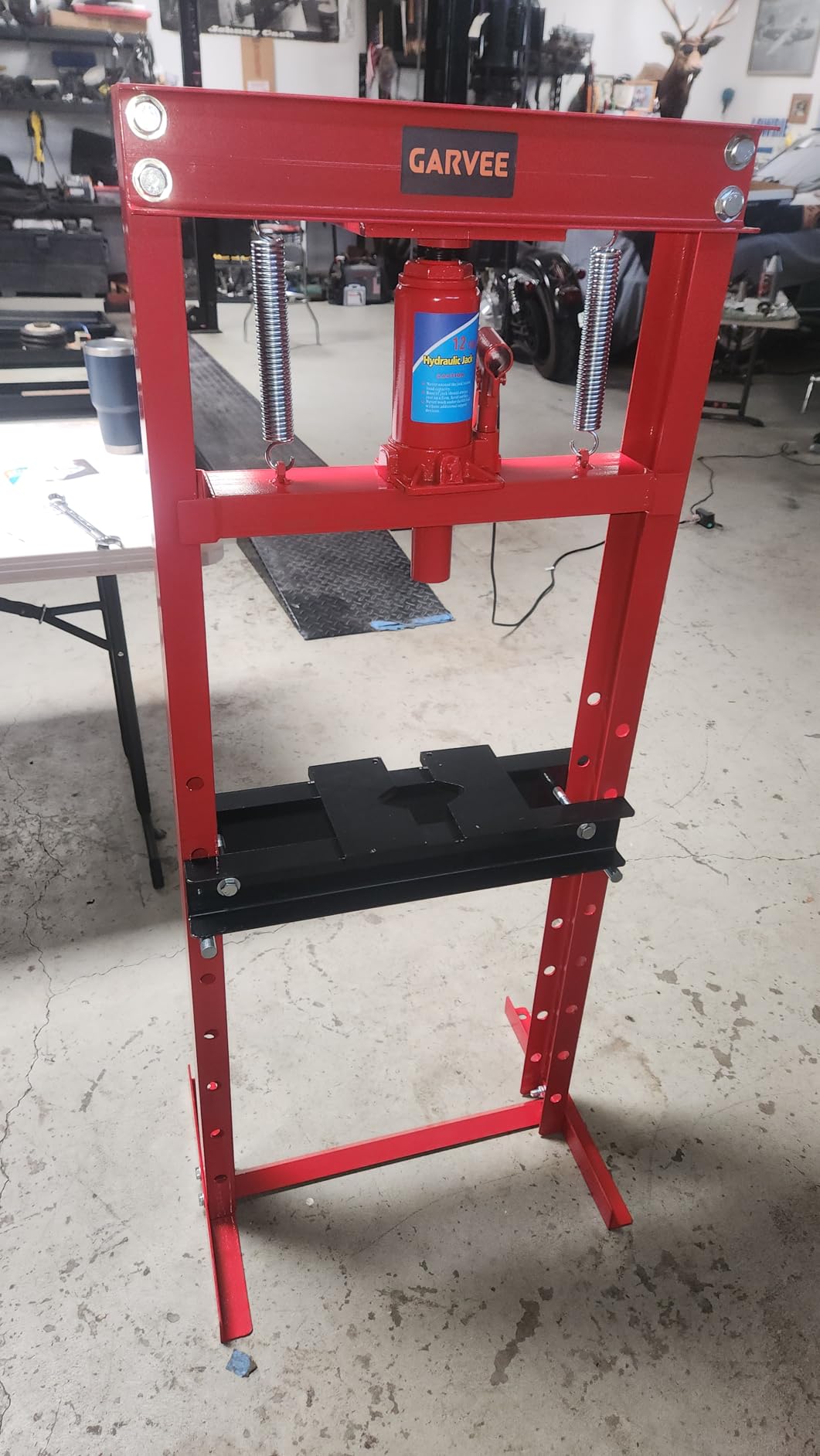 Garvee Hydraulic Shop Press, 20 T H-Frame Garage Floor Shop Press Adjustable Hydraulic Press with Press Plates, Orange customer photo 1
