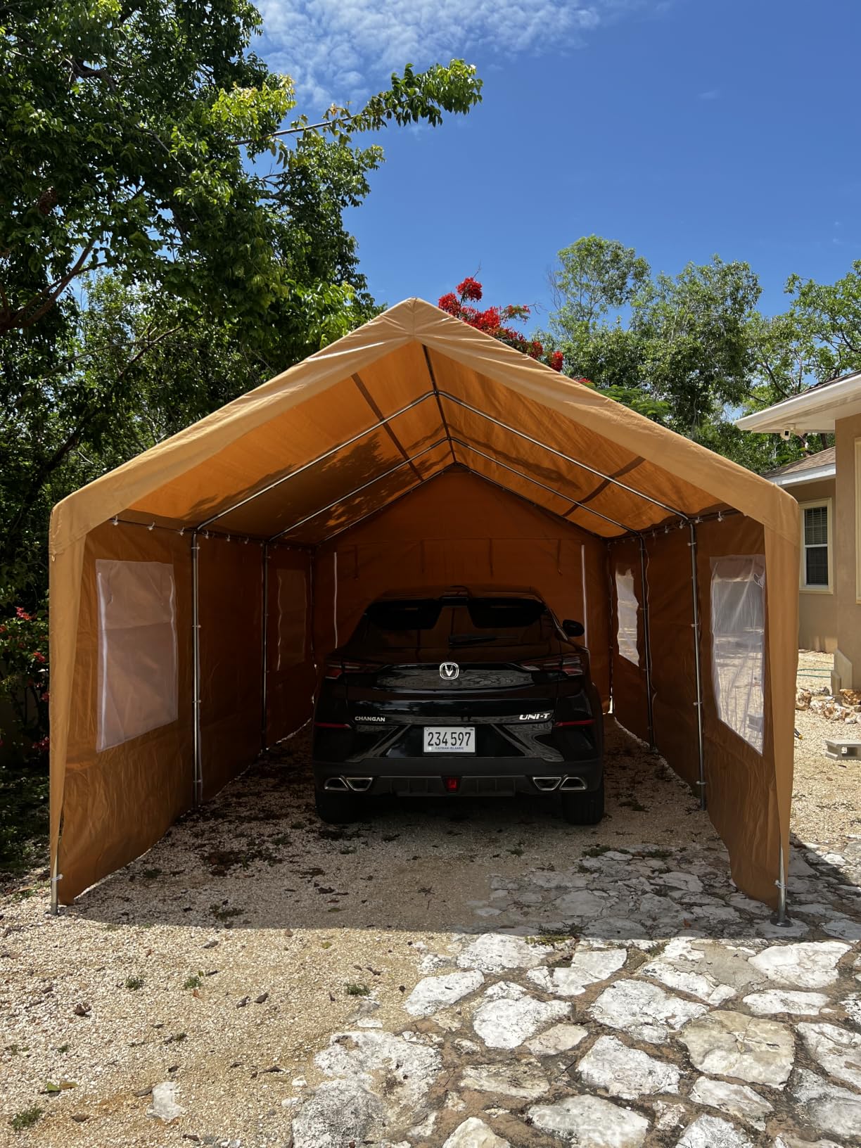 JAMFLY 12x20 ft Carport, Heavy Duty Carport with Roll-up Windows, Portable Garage with Removable Sidewalls & Doors, Car Canopy with Sandbags and All-Season Tarp for Car, Truck, Boat, Motorcycle, Grey customer photo 2
