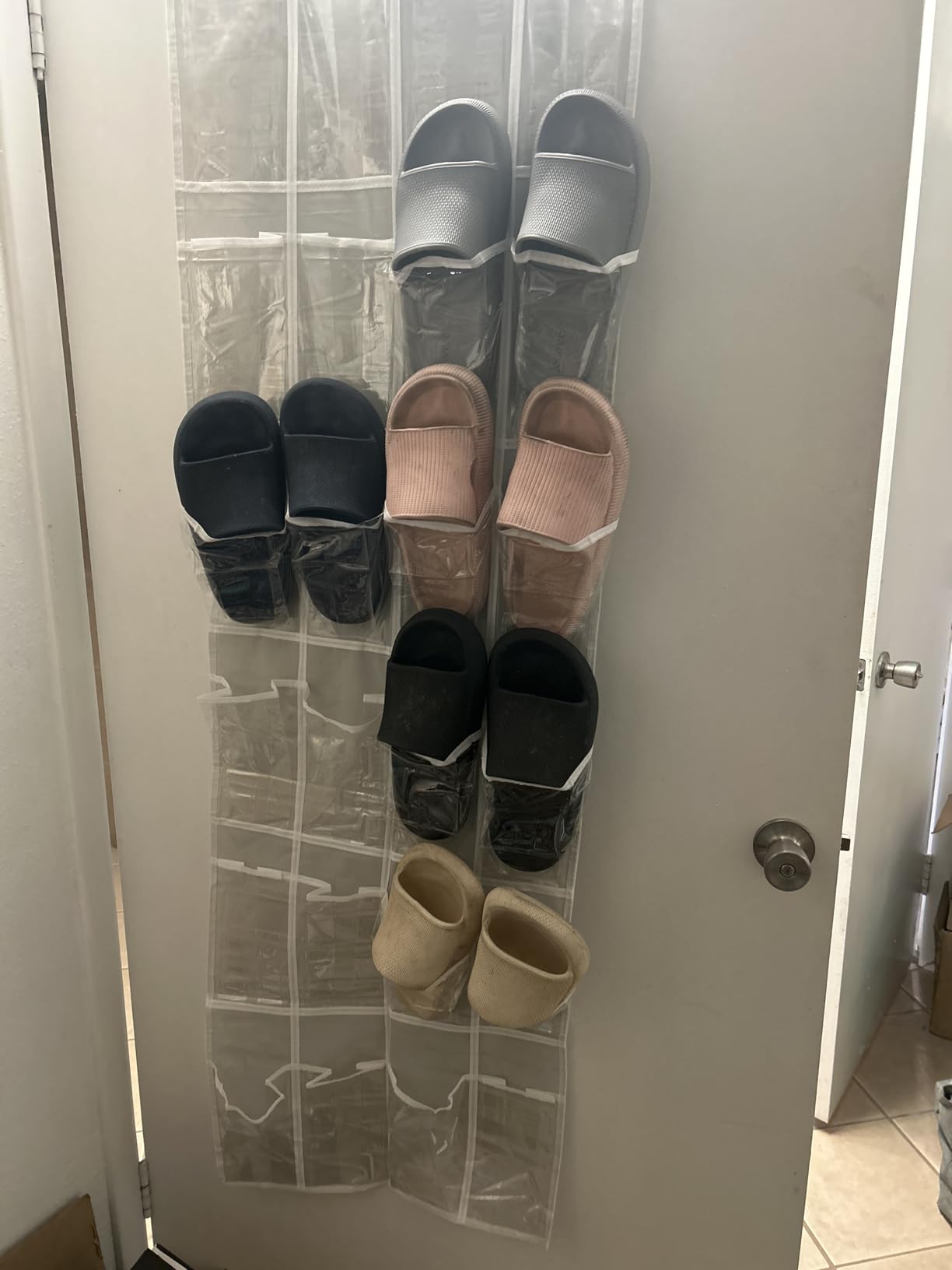 Simple Houseware 24 Pockets Clear Over the Door Shoe Organizer, Gray customer photo 2