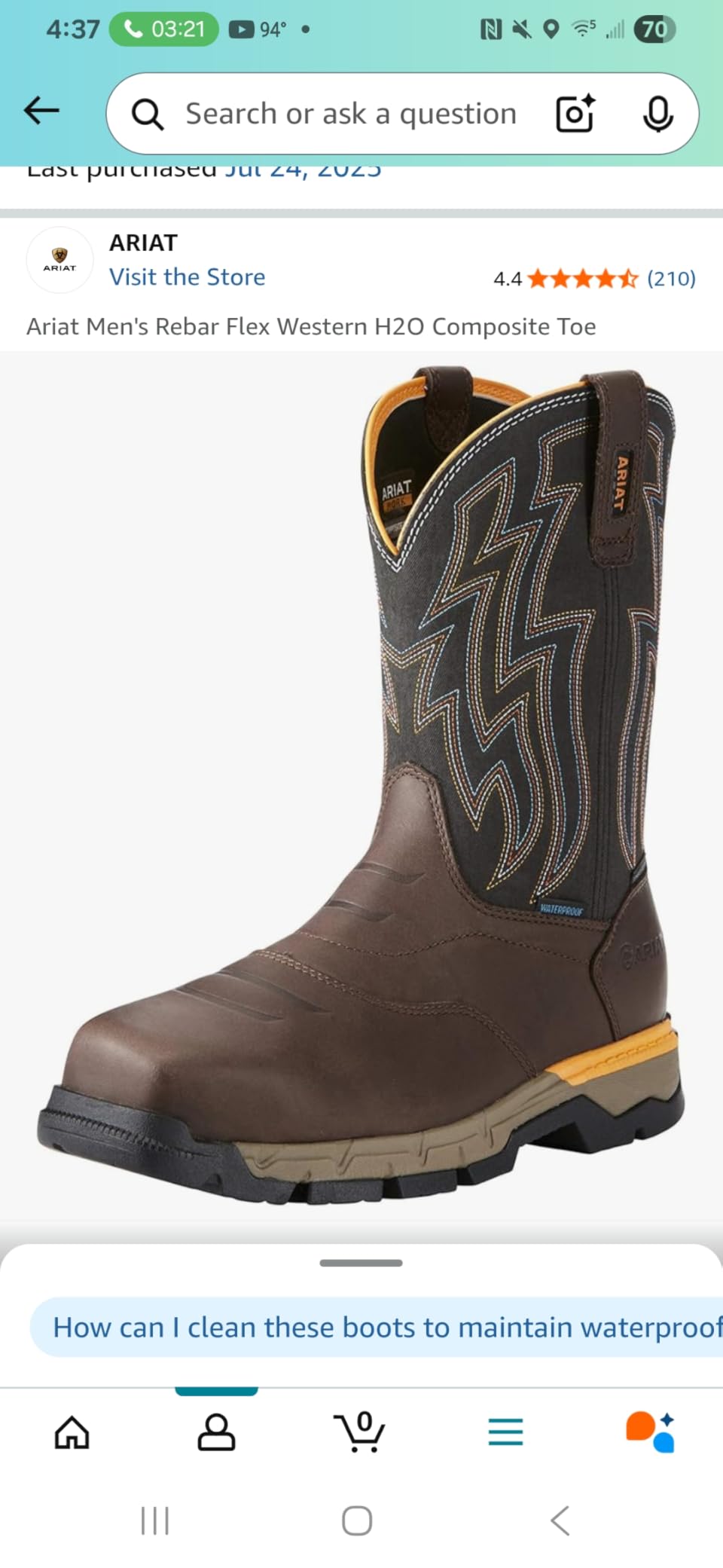 Ariat Rebar Flex Western Waterproof Composite Toe Work Boots - Men's Square Toe Western Work Boot customer photo 1
