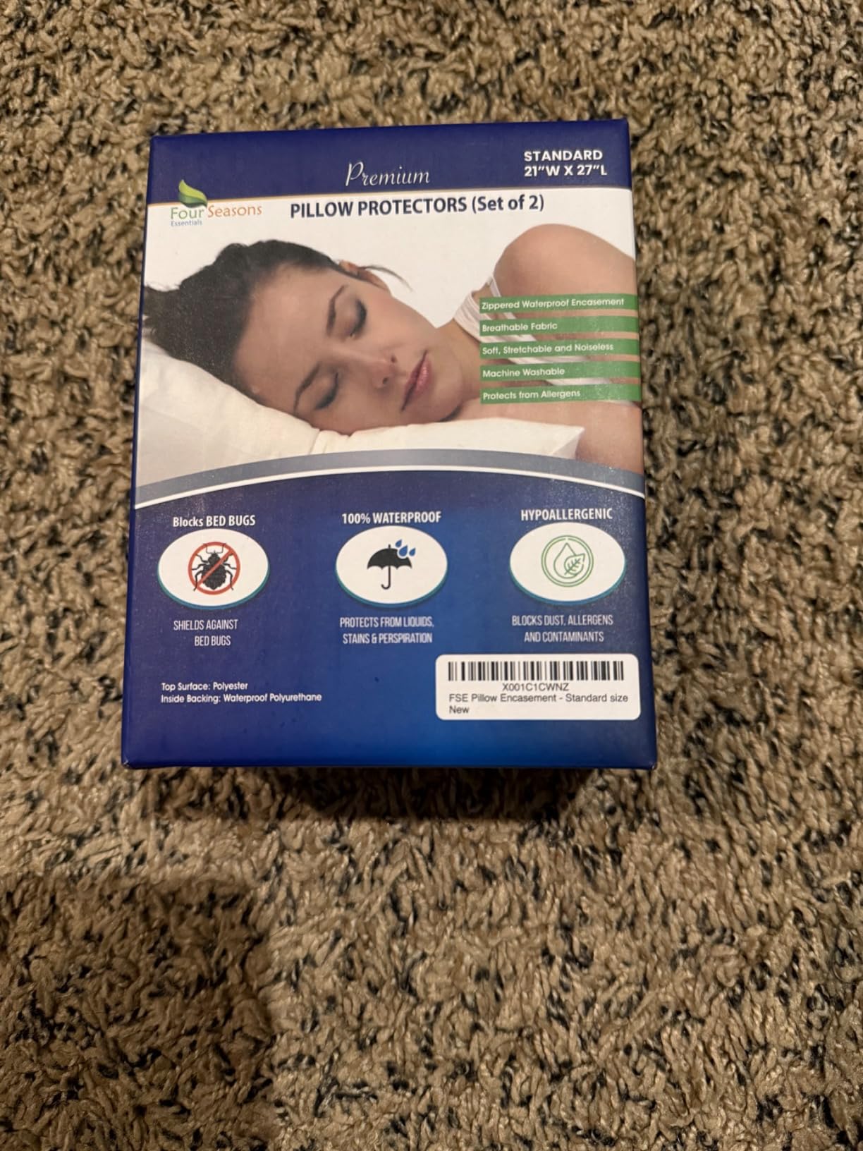 Four Seasons Essentials Standard Pillow Protectors (Set of 2) - Zippered Waterproof Pillow Covers Hypoallergenic Dust Proof Pillowcase Encasement Cover customer photo 1