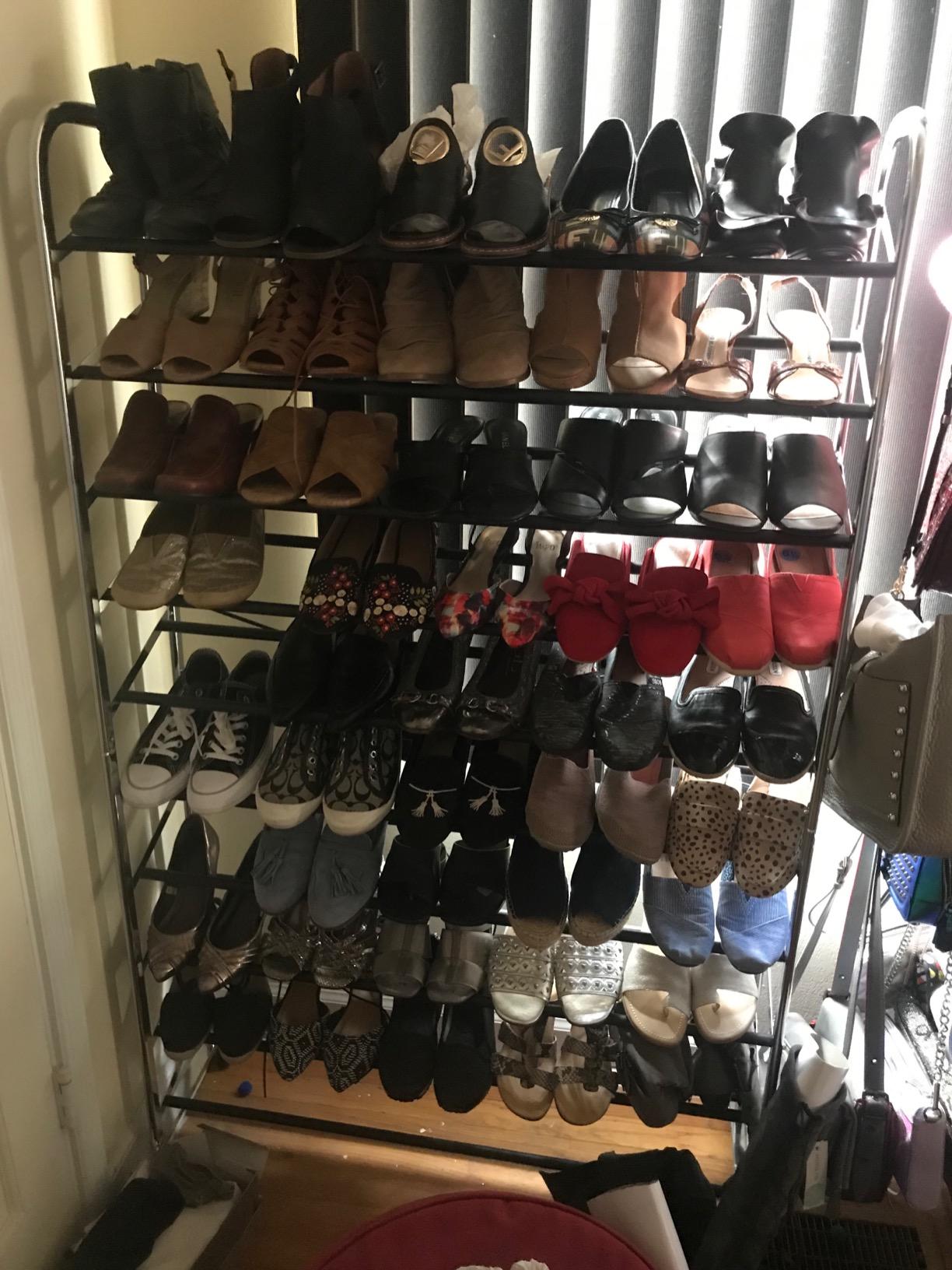 Amazon Basics 50-Pair Shoe Rack Organizer, Portable Rolling with Locking Wheels, Free Standing, 35.8 x 14.6 x 59.5 inches, Chrome customer photo 1