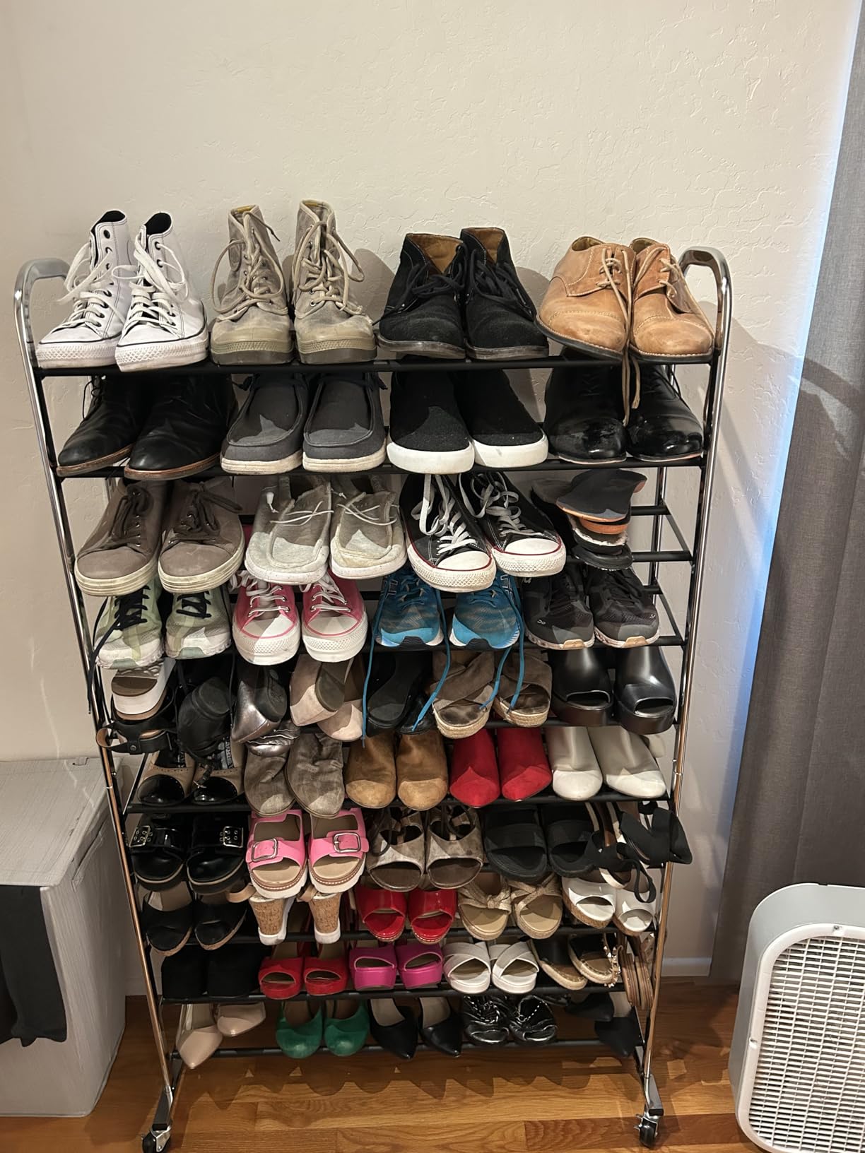 Amazon Basics 50-Pair Shoe Rack Organizer, Portable Rolling with Locking Wheels, Free Standing, 35.8 x 14.6 x 59.5 inches, Chrome customer photo 2
