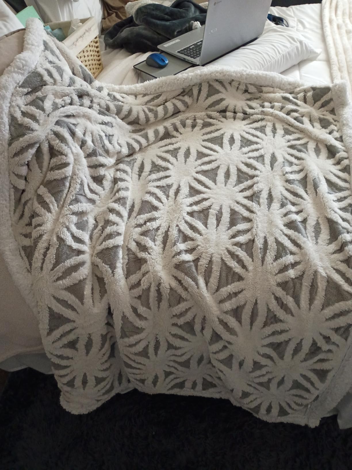 LOMAO Sherpa Fleece Blanket Gifts for Mom Dad Cozy Soft Throw Blanket for Women Men Birthday Gifts Dual Sided Couch Sofa Bed Blanket (Grey,51x63) customer photo 2