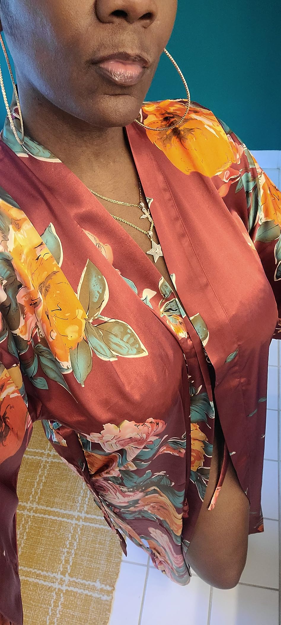 BABEYOND Satin Kimono Robes for Women Long Floral Lounge Wear with Pockets | Silky Fabric, Sash Tie Closure, Ankle Length, Peony Pattern, Beach Wear, Sleepwear, Dressing Gown, Lounge Clothing customer photo 2