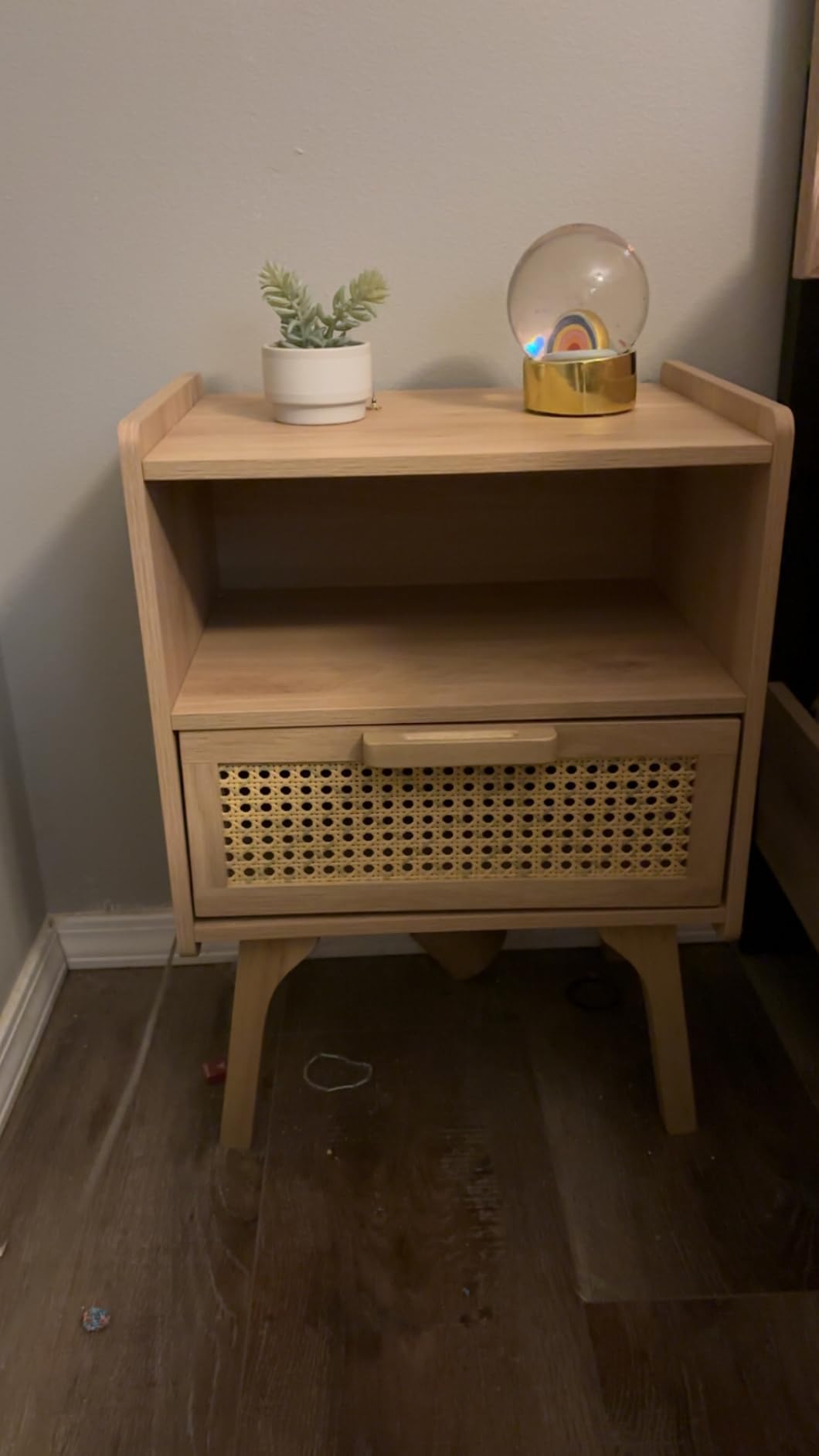 Lerliuo Rattan Nightstand, Boho Side Table with Drawer Open Shelf, Cane Accent Bedside End Table with Solid Wood Legs for Bedroom, Dorm and Small Spaces (Natural) customer photo 1