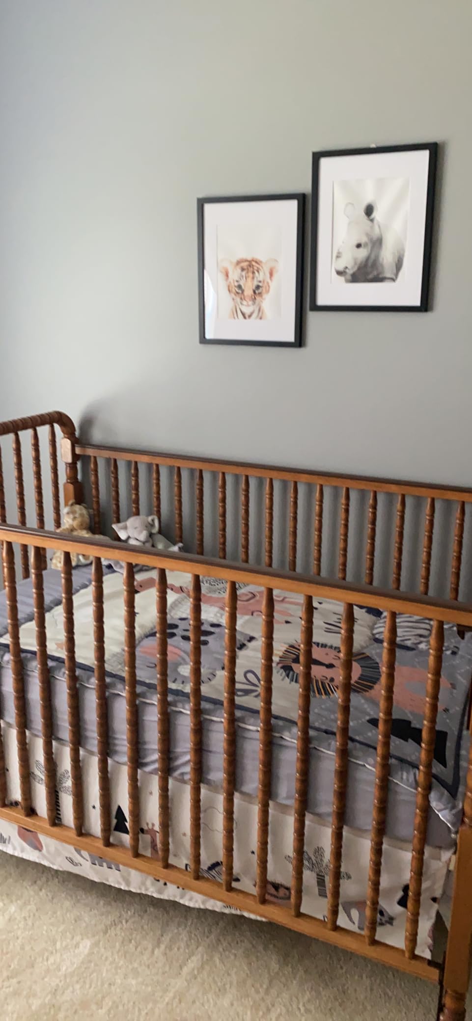 Oudain 4 Piece Safari Animal Crib Bedding Set with Skirt Blanket Sheet | Woodland Forest Theme for Boys Girls, Quilted Soft Neutral Colors, Diaper Stacker Organizer, Standard Nursery Size customer photo 1