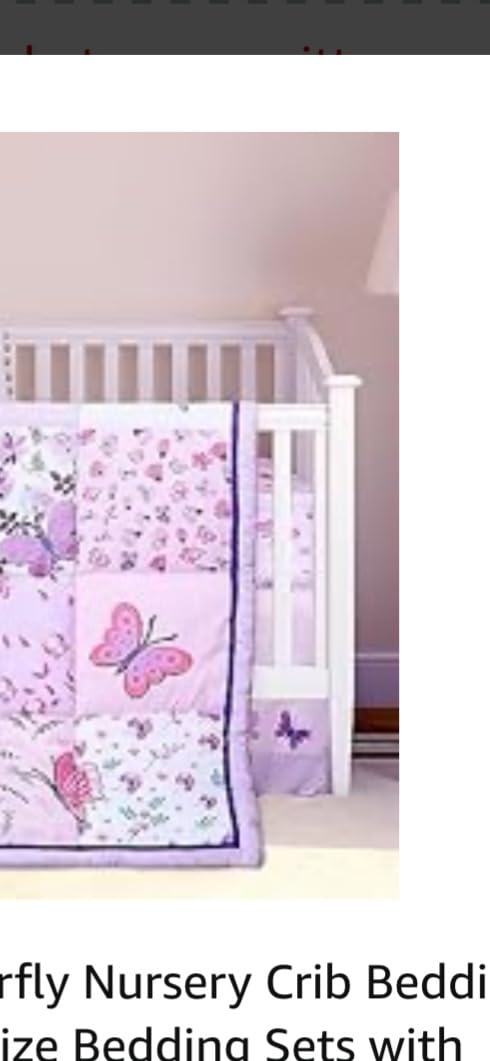 Tudomro 3 Pieces Butterfly Nursery Crib Bedding Set for Girls, Standard Size Bedding Sets with Comforter Fitted Sheet Crib Skirt (Purple) customer photo 1