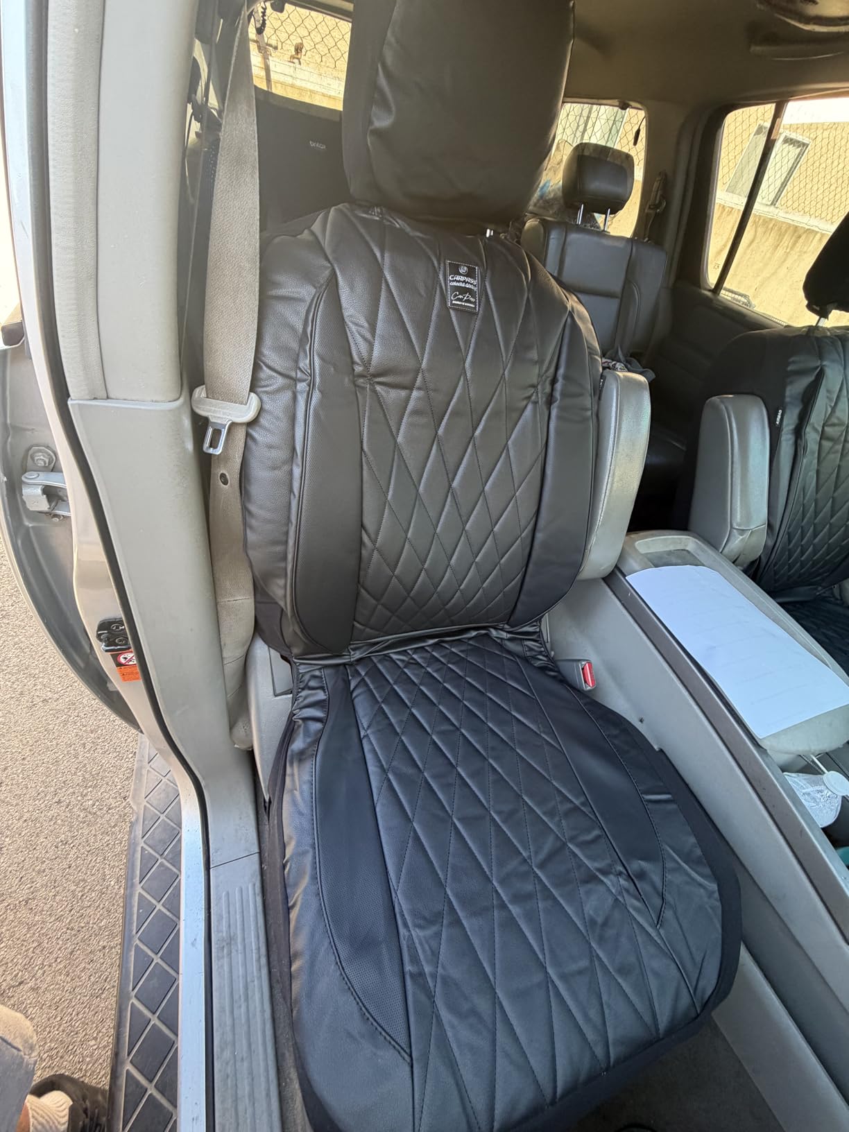 CAR PASS Piping Luxury Faux PU Leather Two Front Car Seat Covers, Waterproof Anti Slip Seat Covers Compatible with Front Seat Armrests,Universal Fit for Suvs,Vans,Trucks, Airbag Compatible(All Black) customer photo 1