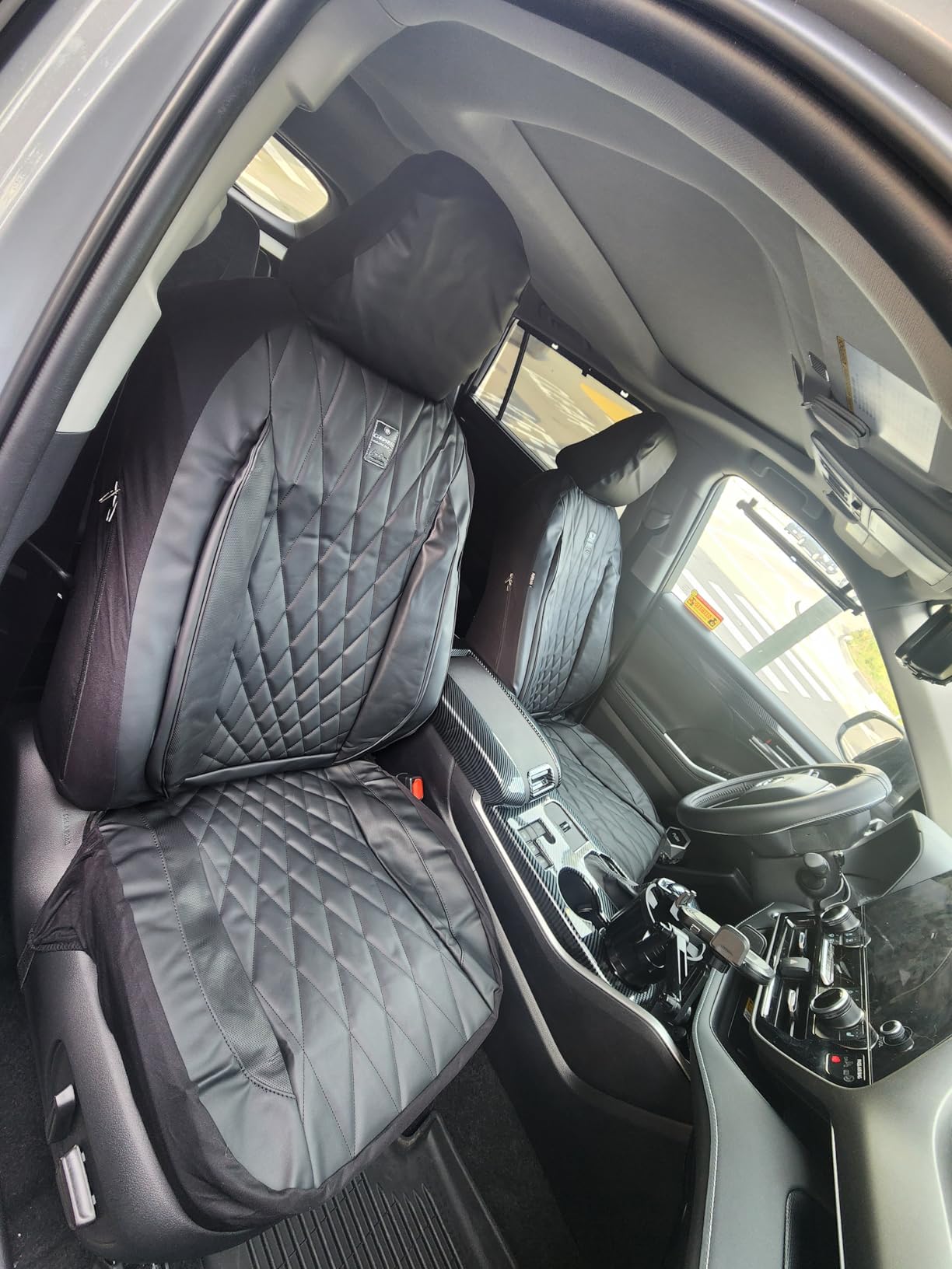 CAR PASS Piping Luxury Faux PU Leather Two Front Car Seat Covers, Waterproof Anti Slip Seat Covers Compatible with Front Seat Armrests,Universal Fit for Suvs,Vans,Trucks, Airbag Compatible(All Black) customer photo 2