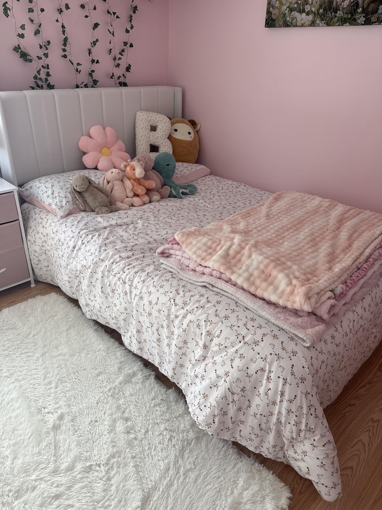 Wake In Cloud - Floral Comforter Set, Coquette Cottagecore Aesthetic Cute Flower Pattern for Women Teen Girls, Soft Lightweight Dorm Bedding, 3 Piece, Pink, Full Size customer photo 2