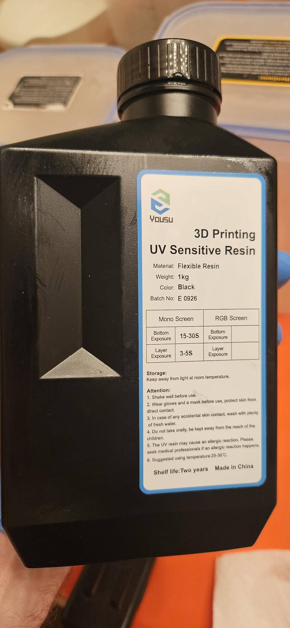 YOUSU Flexible Tough (Shore 80A) 3D Printer Resin, Soft Rubber/TPU Like 3D Printing Resin, High Elongation 405nm Fast UV-Curing Photopolymer Resin for LCD Printer, Black 1000g customer photo 1