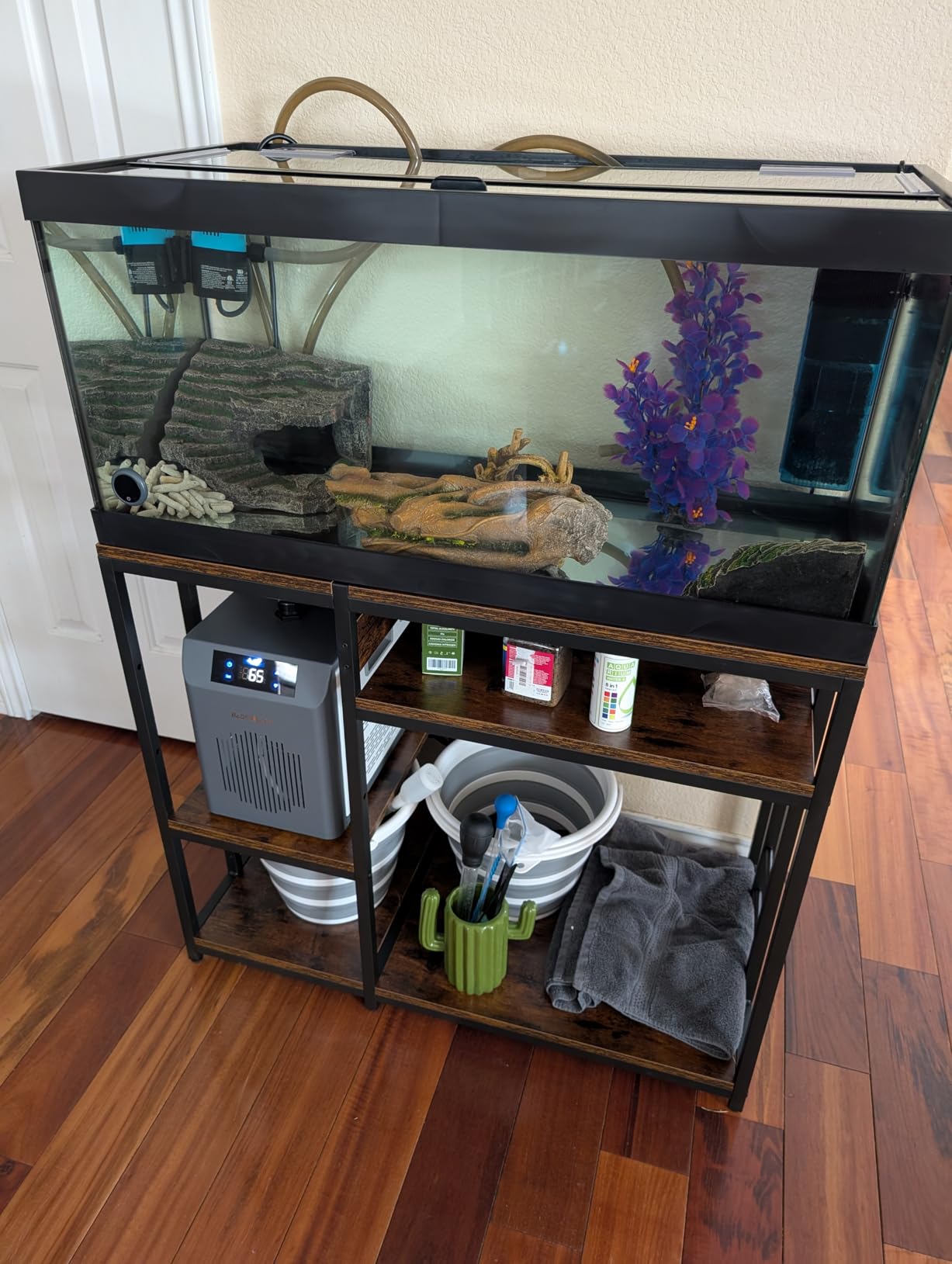 Reinforced 40-50 Gallon Aquarium Stand with Power Outlet, Ultra-Stable 660 LBS Capacity Metal Fish, Tank Stand for Reptile/Aquatic Setups, 5-Tier Adjustable 37