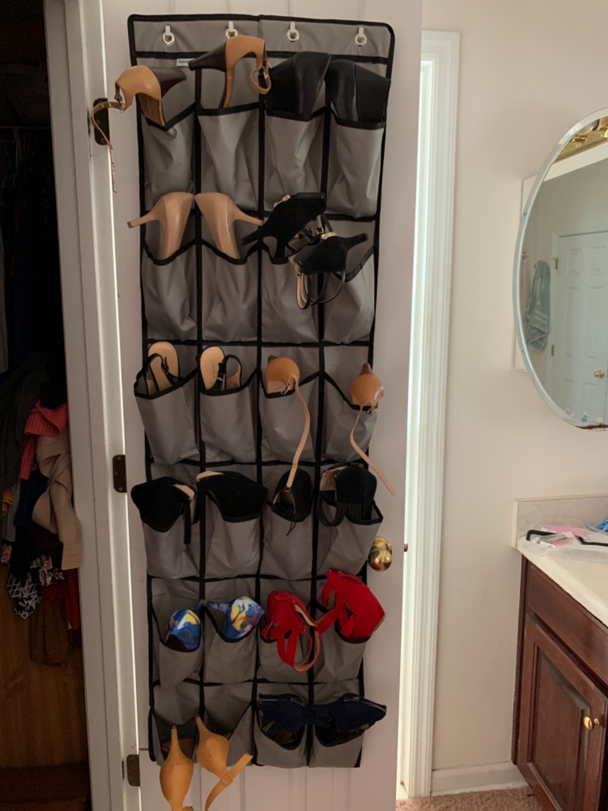 Over the Door Shoe Organizer with 40 Large Breathable Mesh Pockets, Space Saving Shoe Holder, Hanging Shoe Rack for Entryway Bedroom Closet Storage (White, 40 Pockets) customer photo 2