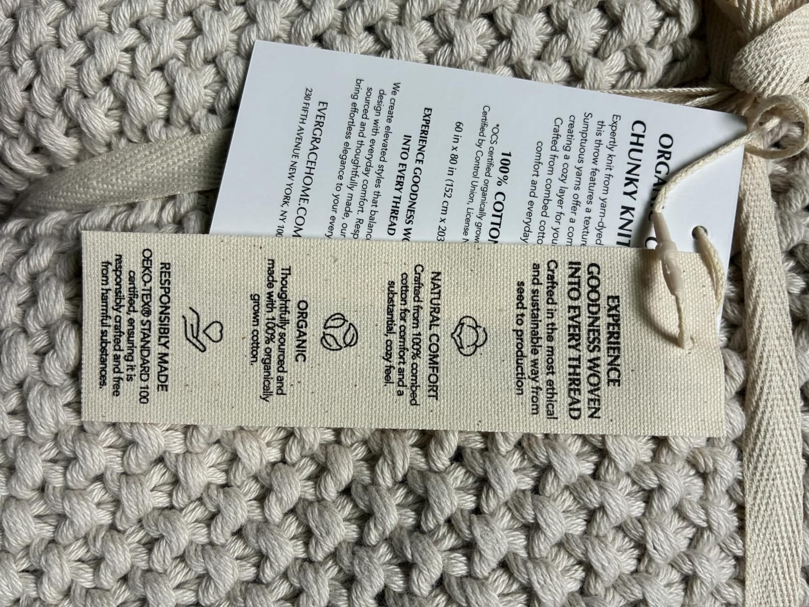 EverGrace Organic Cotton Chunky Knit Throw Blanket, 50 x 60 Stone Taupe | OCS Certified Organic Cotton, Seed Stitch Knit, Soft & Breathable, Cozy Midweight, Decorative Throw for Couch, Bed & Sofa customer photo 2