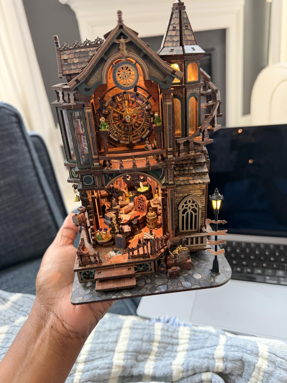 Magic Clock Tower Book Nook, Miniature Building Kit with LED Light | DIY 3D Wooden Puzzle for Adults, Fantasy Tower Model, Creative Bookshelf Decor Gift customer photo 2
