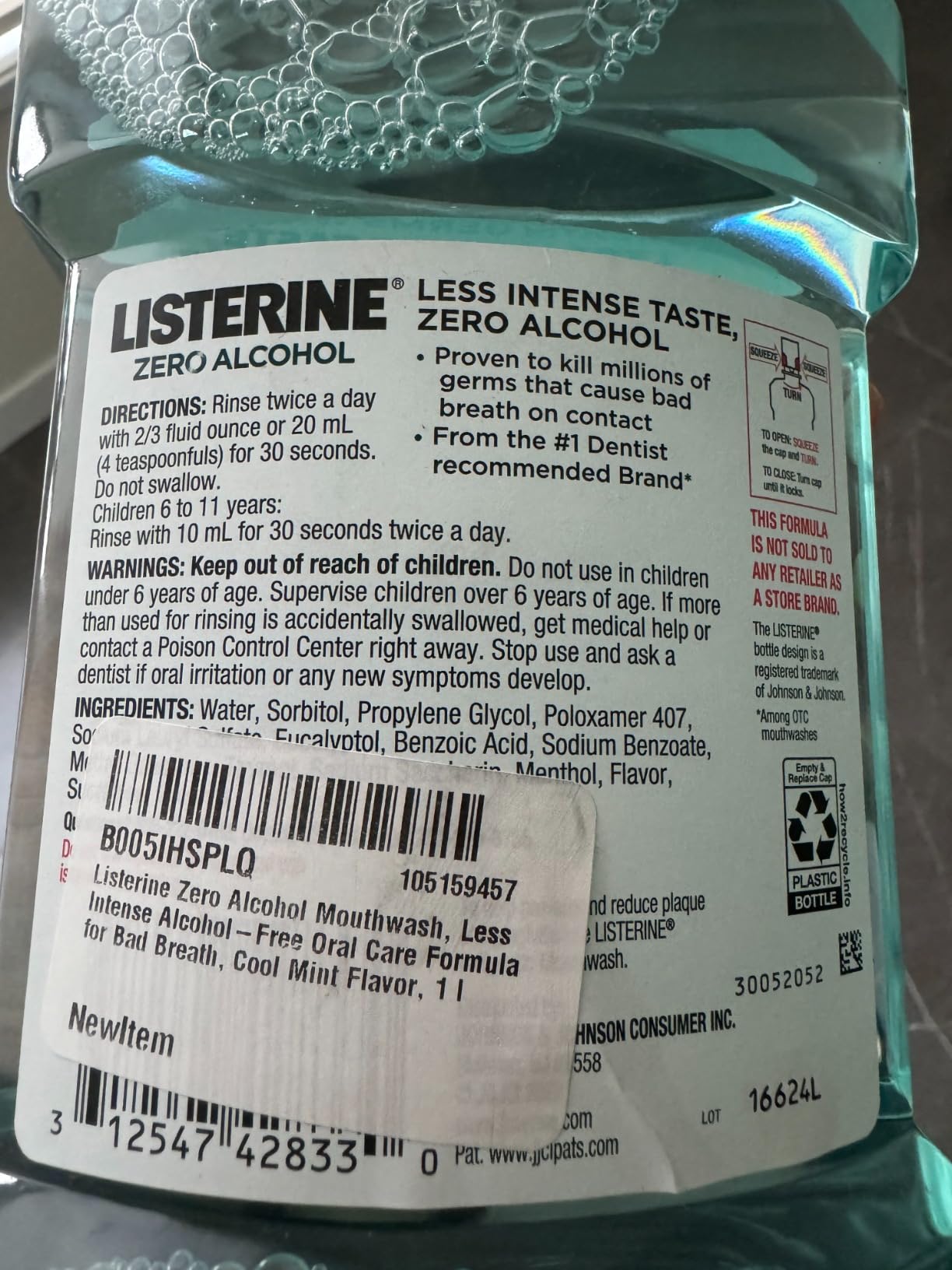 Listerine Cool Mint Alcohol Free Mouthwash, Mild Mint, 33.8 fl. oz/1 L customer photo 2