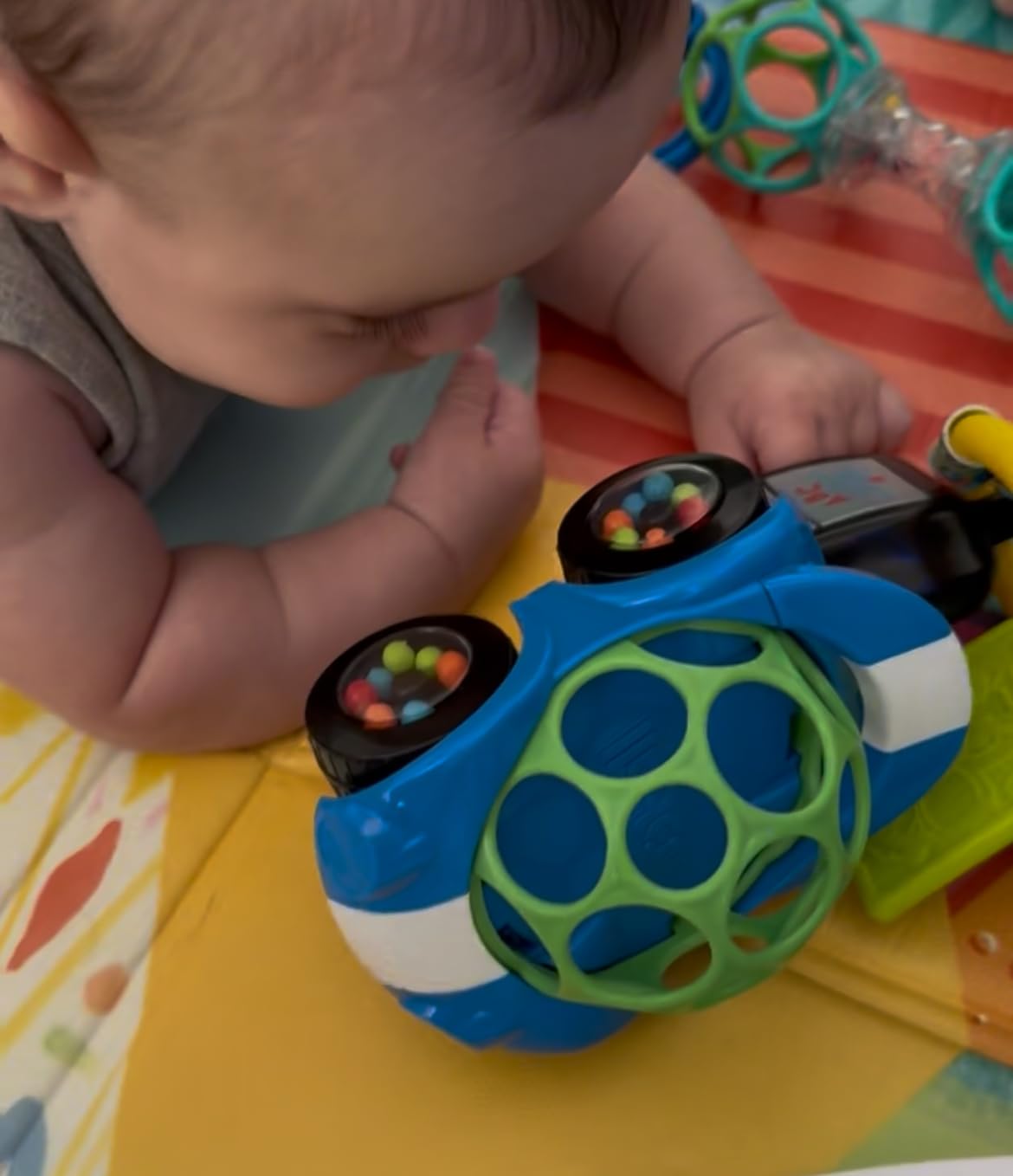Bright Starts Oball Easy Grasp Rattle & Roll Toy Sports Car BPA-Free Infant Crawling Toy, 1 Pack, Age 3 Months and up, Blue/Green customer photo 1