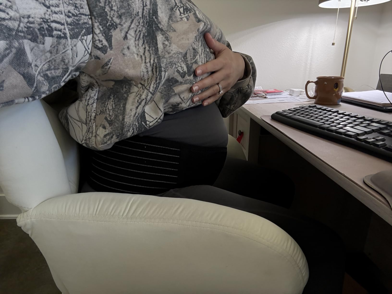 AZMED Maternity Belt Back Support - Adjustable Abdominal Binder for Pregnancy - Belly Band for Pelvic, Waist & Lower Back Comfort - Fits Up to 46 Inches - Beige customer photo 2