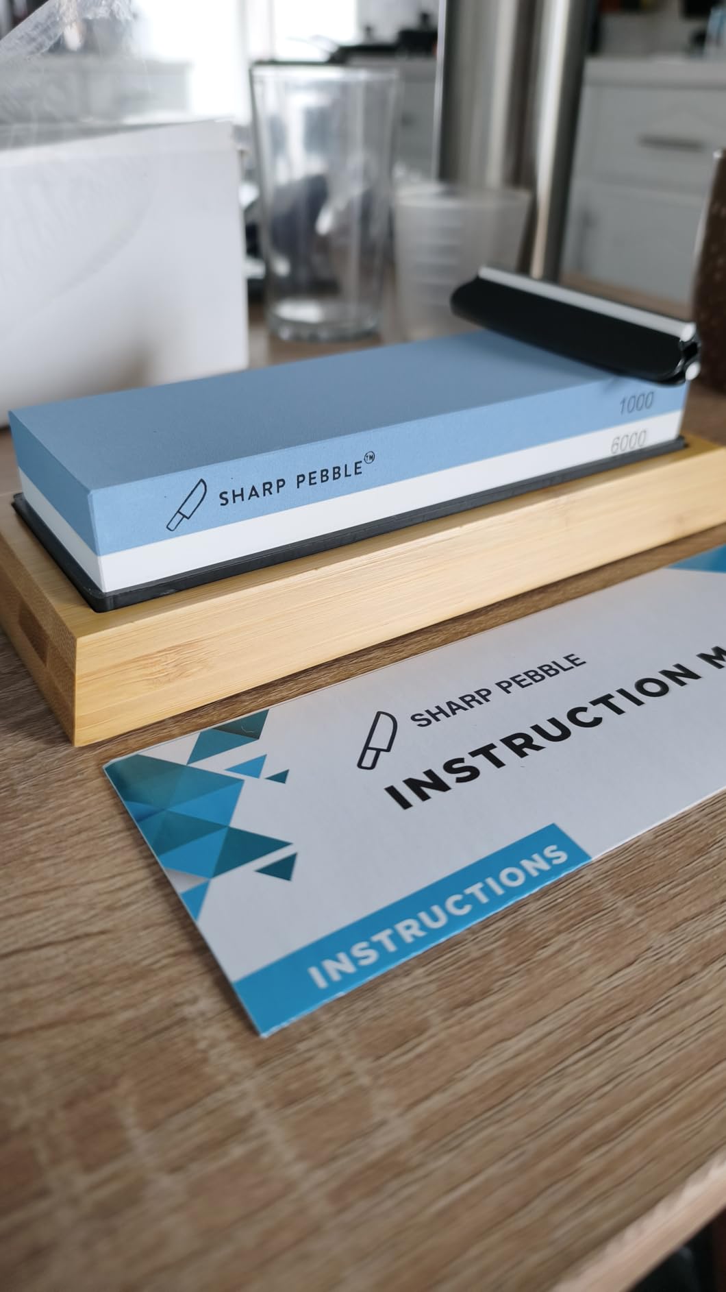 Sharp Pebble Whetstone Knife Sharpener – 1000/6000 Grit Sharpening Stone | Angle Guide for Foolproof Results – Wet Stone Sharpener & Honing Kit with Non-Slip Bamboo Base- Guided Beginner Instructions customer photo 2