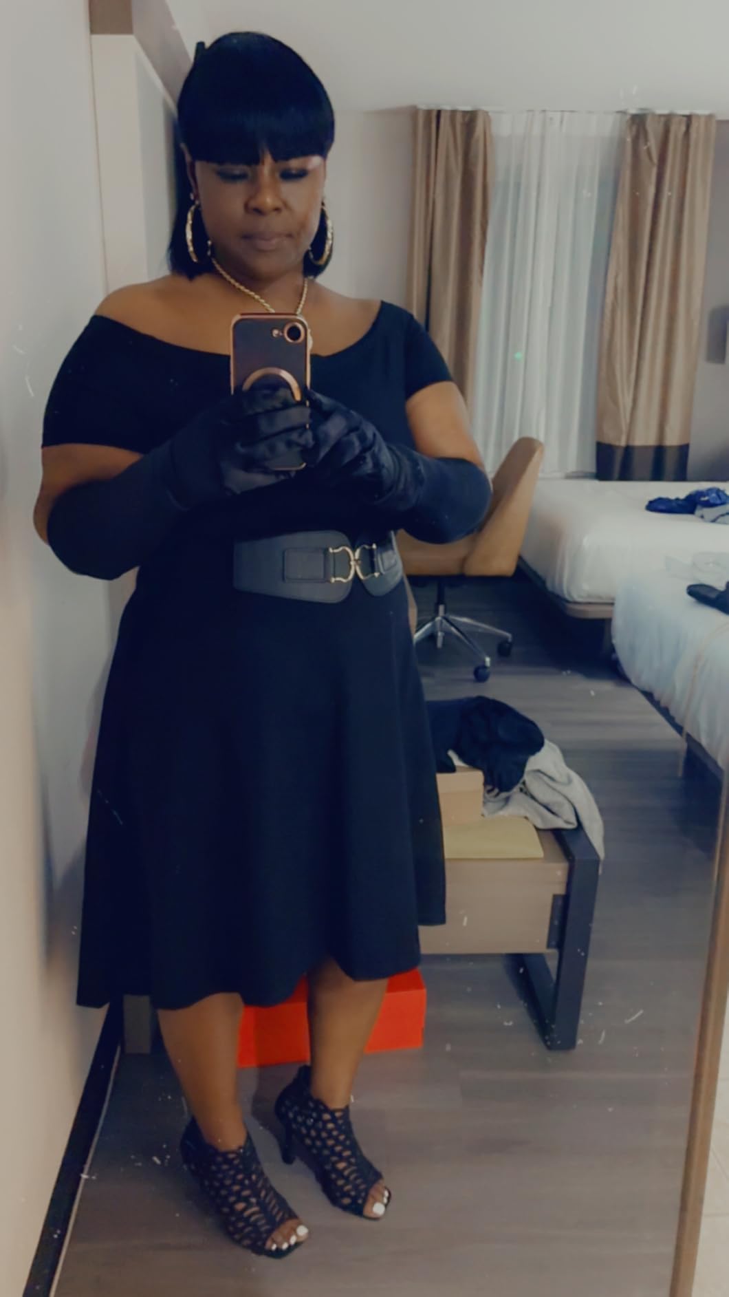 Sarin Mathews Womens Off The Shoulder Short Sleeve High Low Cocktail Skater Dress customer photo 1