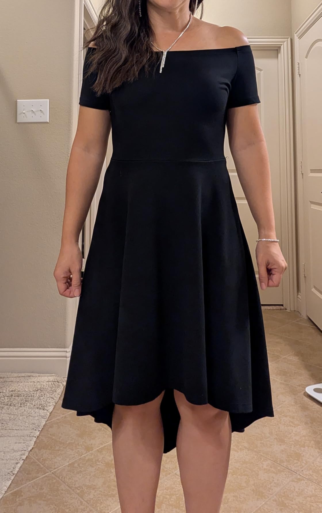 Sarin Mathews Womens Off The Shoulder Short Sleeve High Low Cocktail Skater Dress customer photo 2