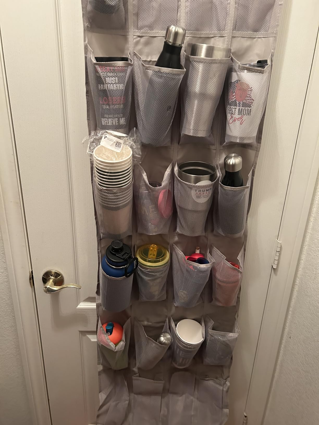 Amazon Basics 24 Medium Mesh Pocket Over-the-Door Hanging Shoe Organizer, Space Saving Shoe Storage, Light Grey customer photo 2