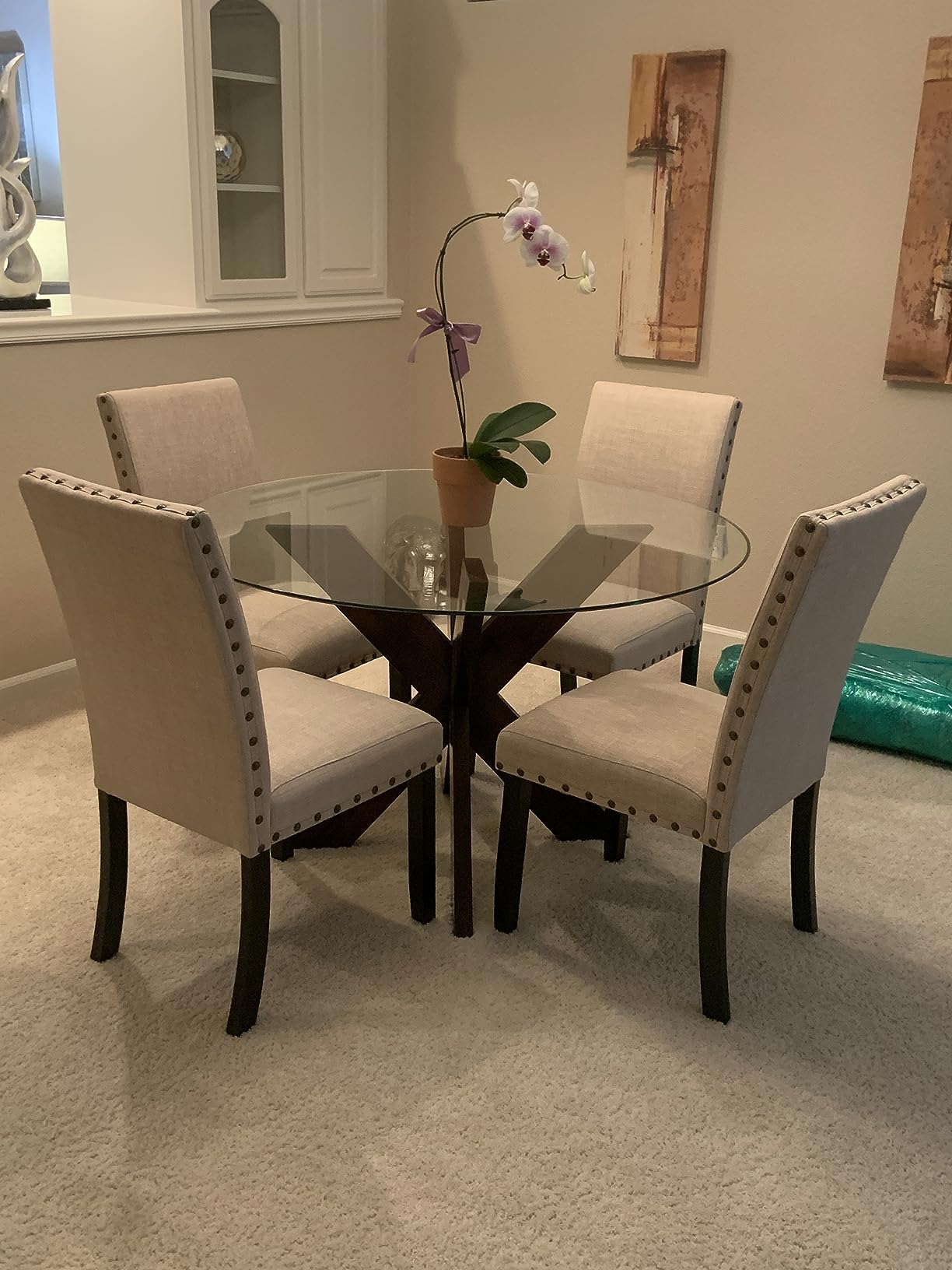 Roundhill Furniture Biony Fabric Dining Chairs with Nailhead Trim, Set of 2, Tan customer photo 1