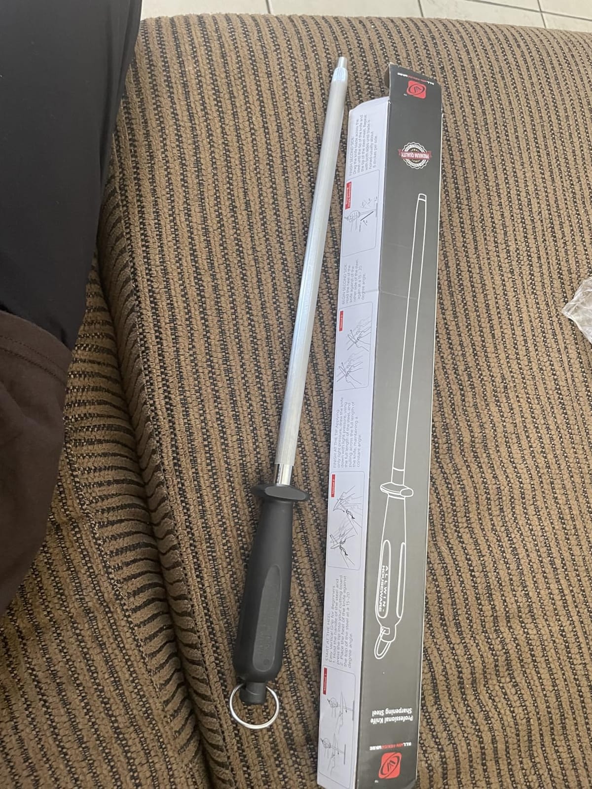 12-Inch Knife Sharpening Rod, Fine Carbon Honing Steel, Black Handle | Nickel-chrome Plated, Magnetized Rod Realigns Knife Edges, Non-slip Grip and Hanging Loop, Wipe Dry customer photo 2