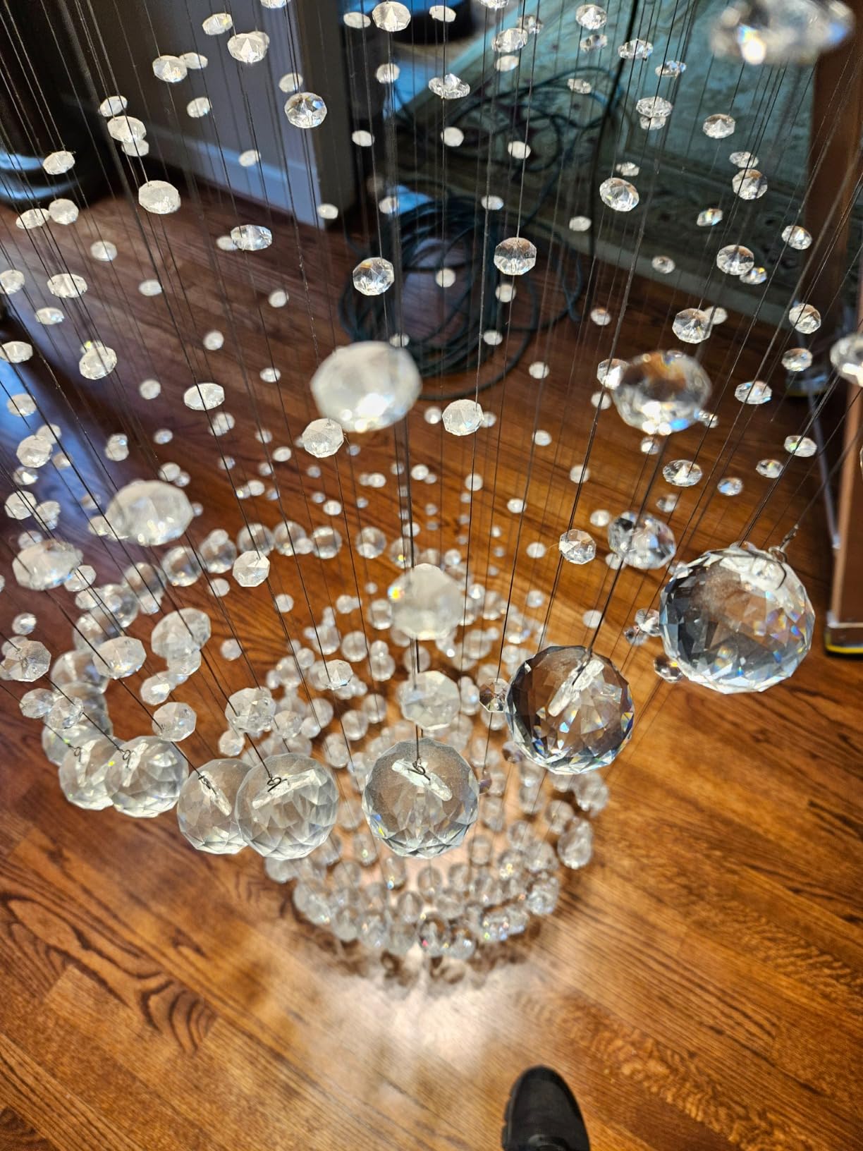 Modern Crystal Chandelier Spiral Sphere Design 9 Light Crystal High Ceiling Light Chandelier for Living Room Hotel Stairs Foyer Entryway Height 79 inch Flush Mount Diameter 24 inch customer photo 1