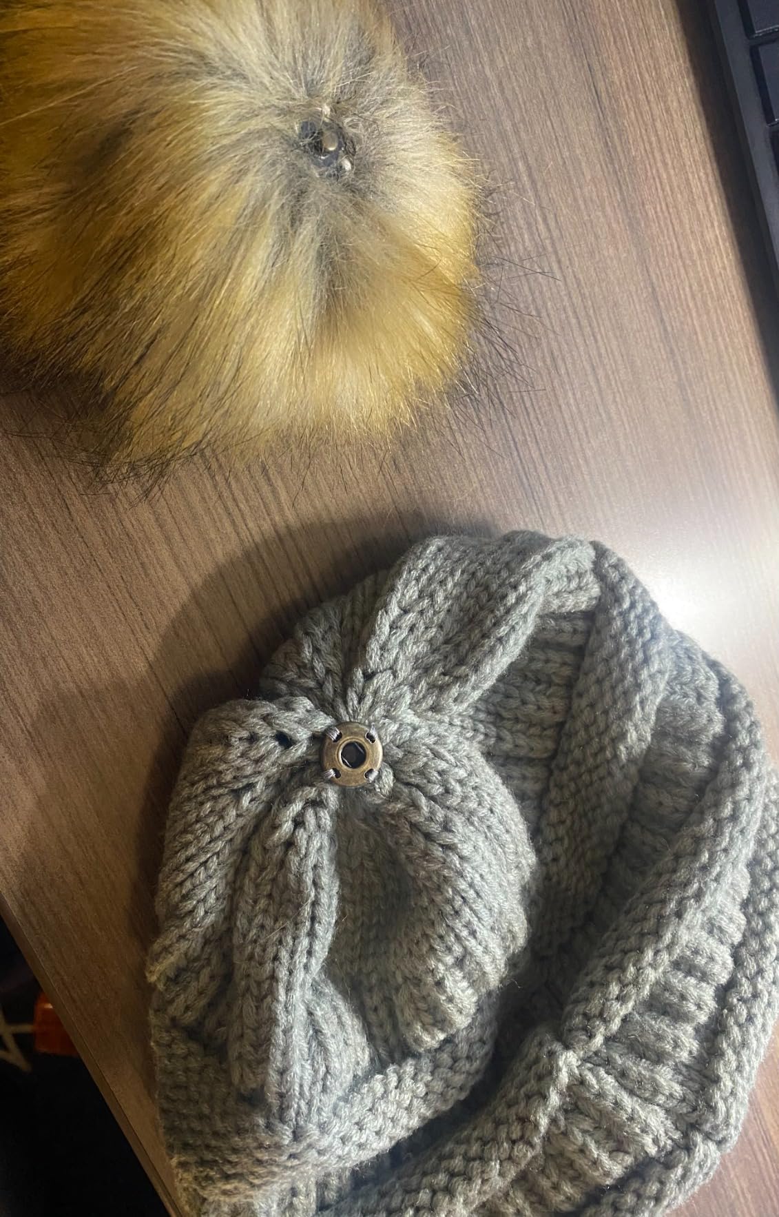 Women Knit Slouchy Beanie Chunky Baggy Hat with Faux Fur Pompom Winter Soft Warm Ski Cap customer photo 1
