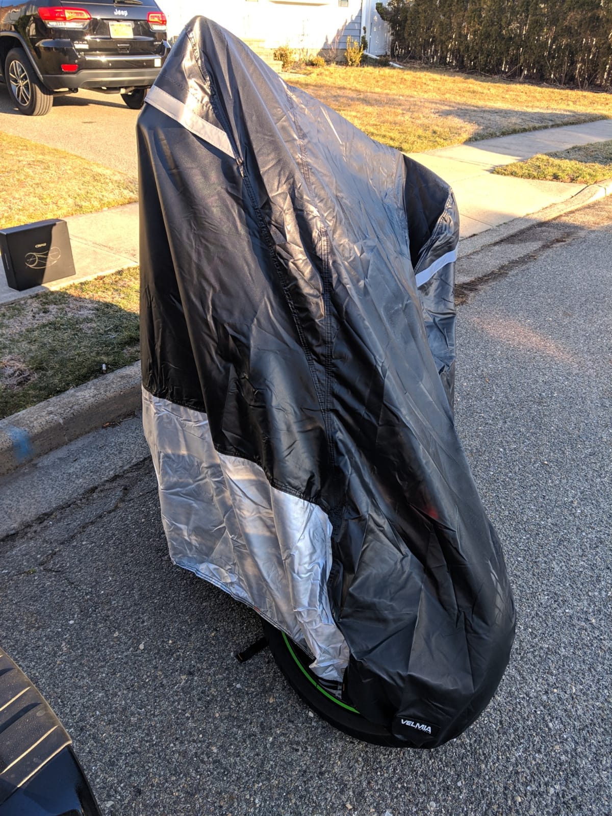 VELMIA Motorcycle Cover - Extremely Heat Resistant up to 550F, Waterproof for All Seasons, Fits Motorcycles, Scooters, Mopeds & Harleys customer photo 2