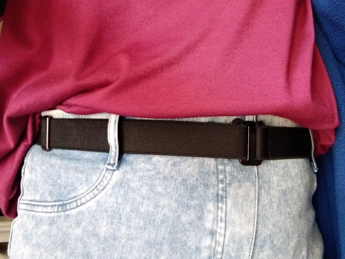 JASGOOD Women No Show Stretch Belt Elastic Web Strap Belt with Flat Buckle for Jeans Pants Dresses customer photo 1